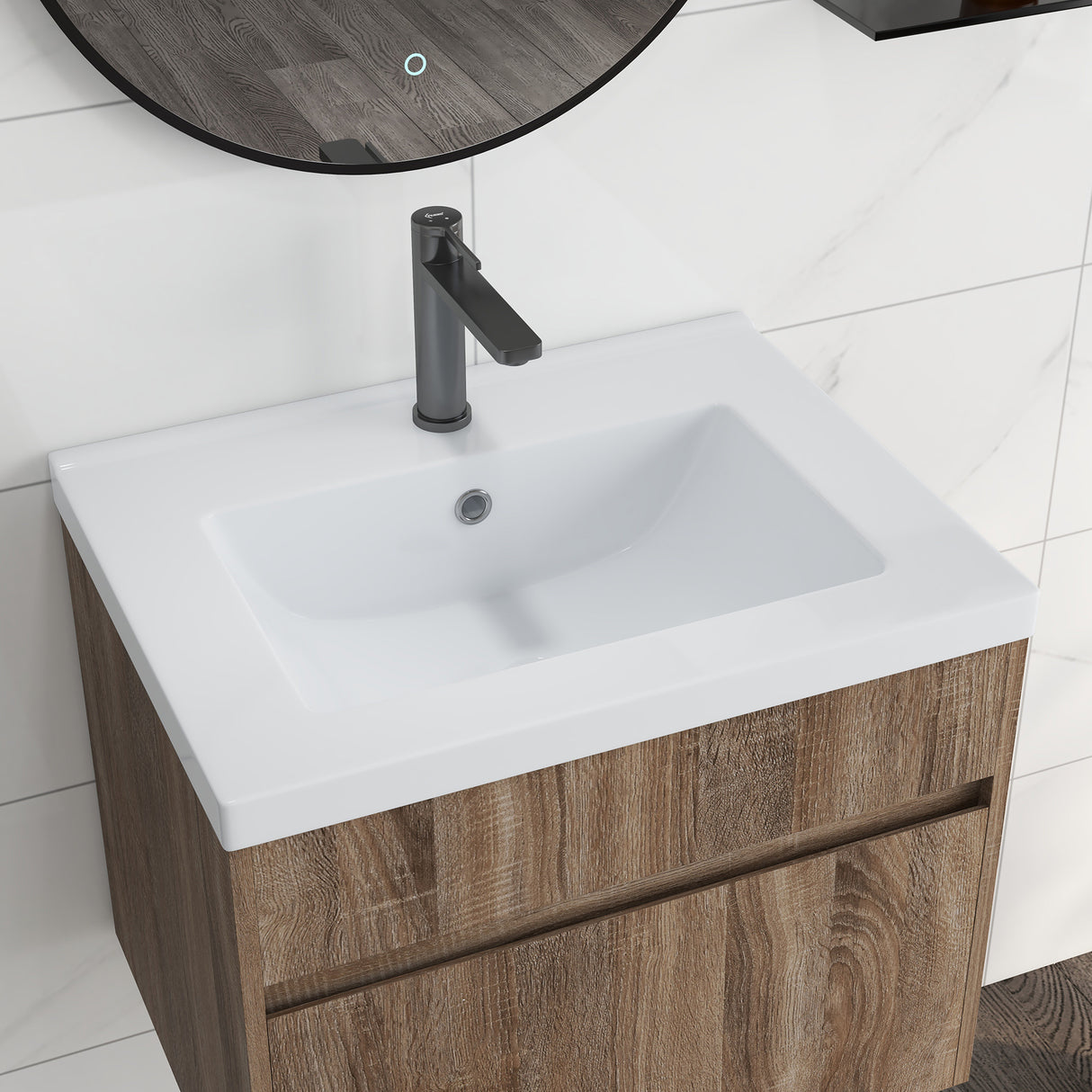 easycomfort easycomfort mobile lavabo da 60cm con cassetto in legno e lavandino in ceramica marrone chiaro