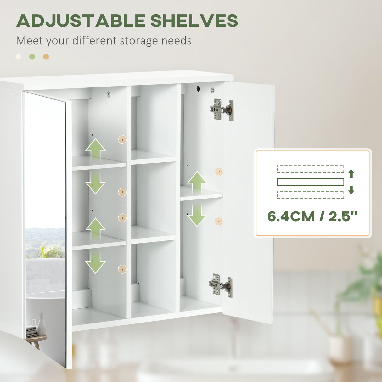 easycomfort easycomfort armadietto specchiera bagno 2 ante con ripiani aperti e mensole regolabili 60x20x61cm bianco