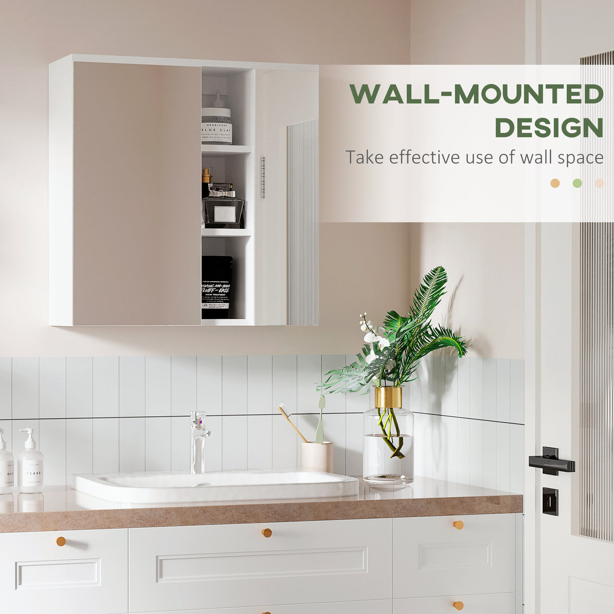 easycomfort easycomfort armadietto specchiera bagno 2 ante con ripiani aperti e mensole regolabili 60x20x61cm bianco