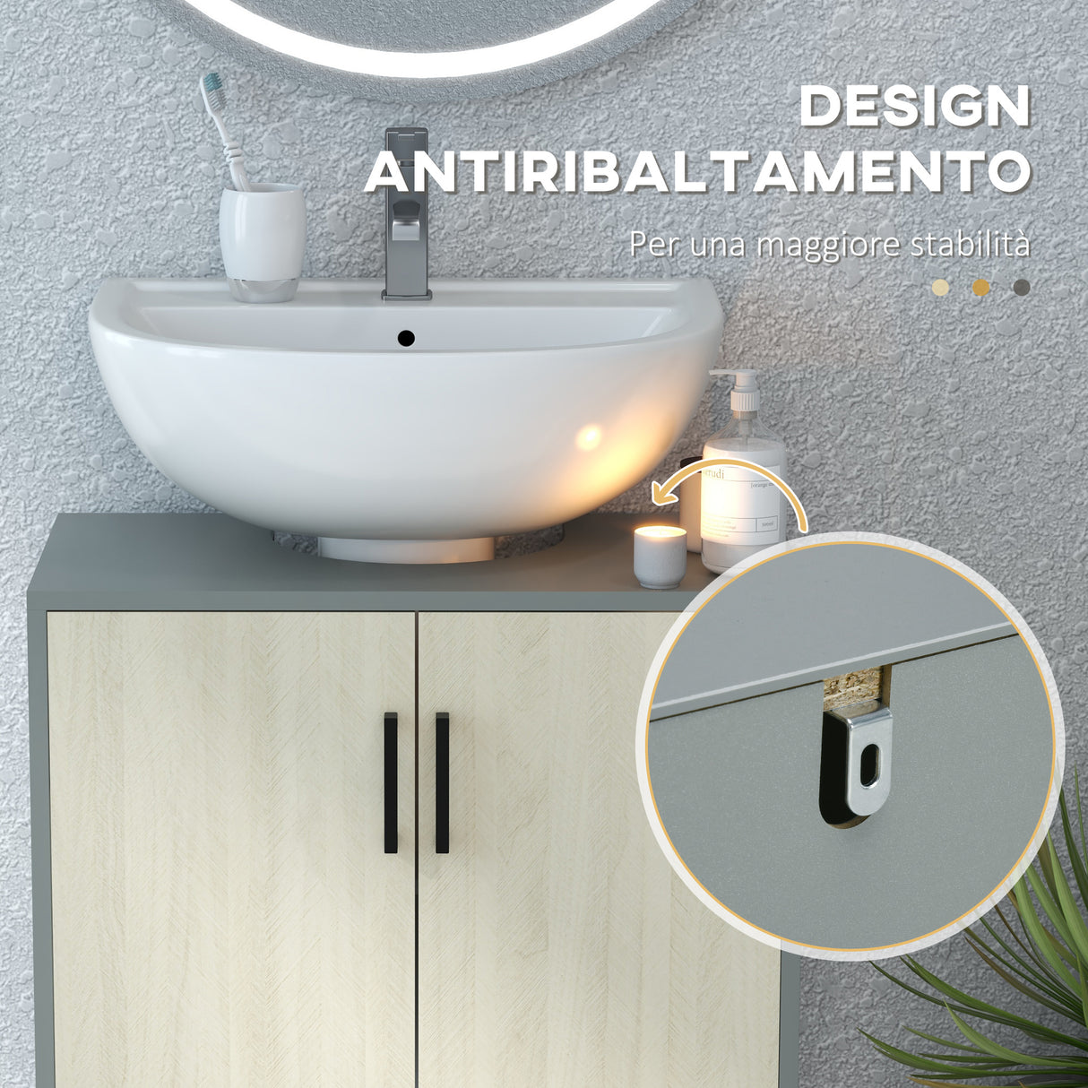 easycomfort easycomfort mobile bagno sottolavabo con doppia anta e ripiano in truciolato 60x30x60cm grigio e color quercia