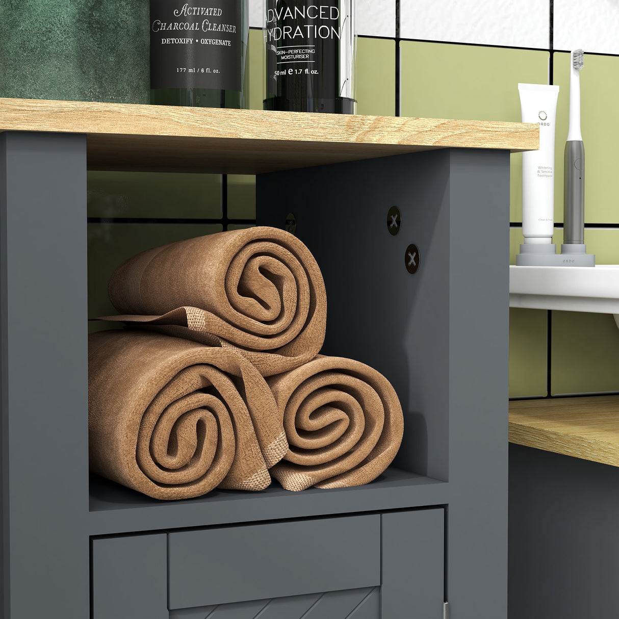 easycomfort easycomfort mobile bagno salvaspazio con armadietto e ripiano aperto in legno 32x30x80cm grigio