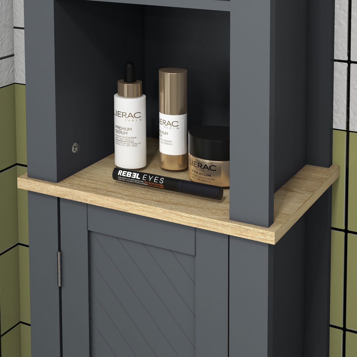 easycomfort easycomfort colonna bagno salvaspazio con armadietto e 3 ripiani aperti in legno 34x23x165cm grigio