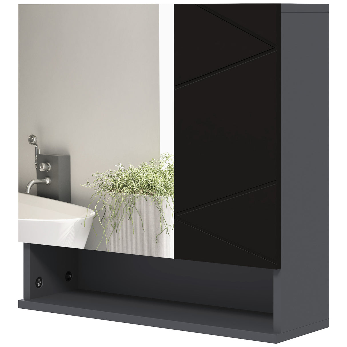 easycomfort easycomfort armadietto con specchiera bagno a 2 ante e mensole regolabili in legno 55x17x55cm nero