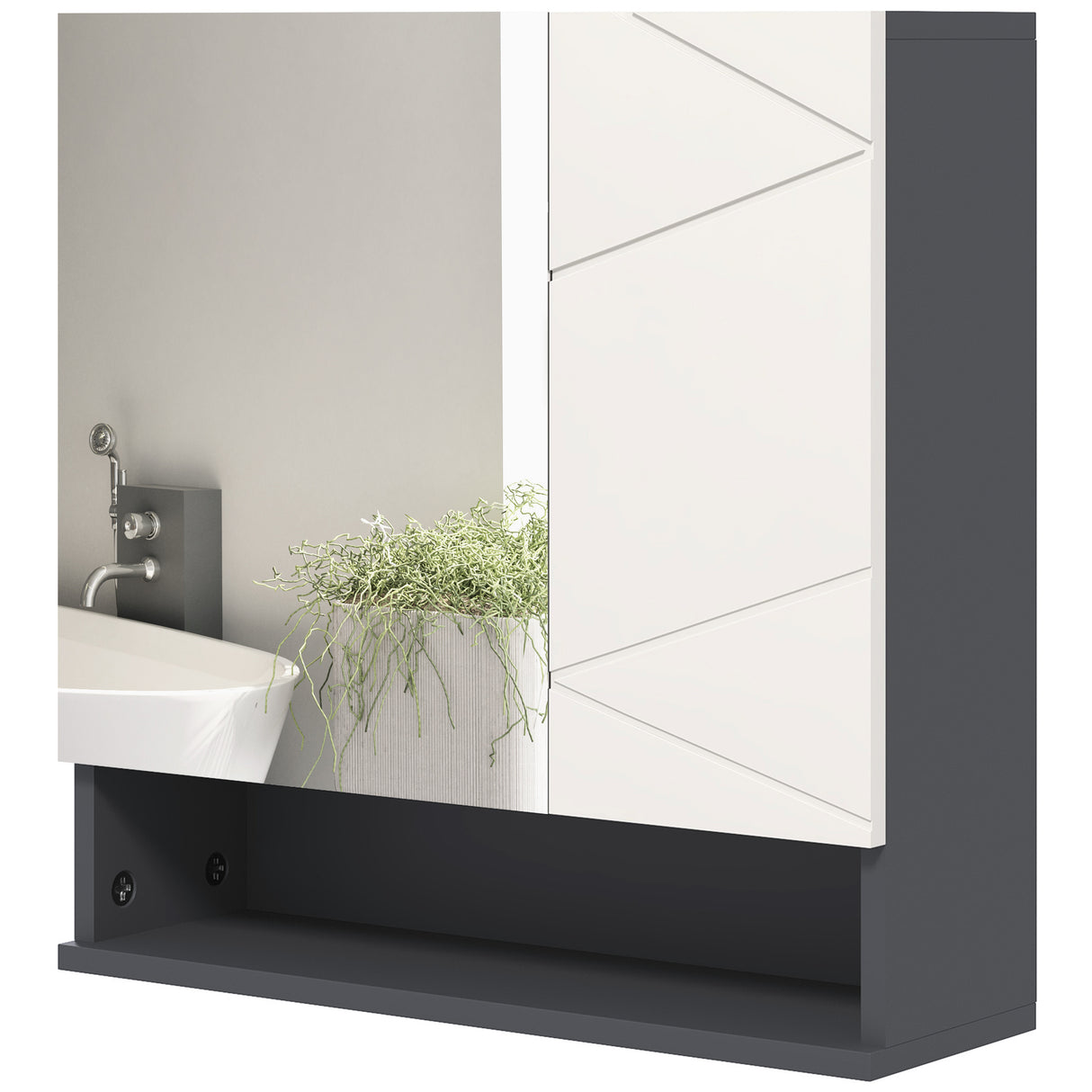 easycomfort easycomfort armadietto con specchiera bagno a 2 ante e mensole regolabili in legno 55x17x55cm grigio