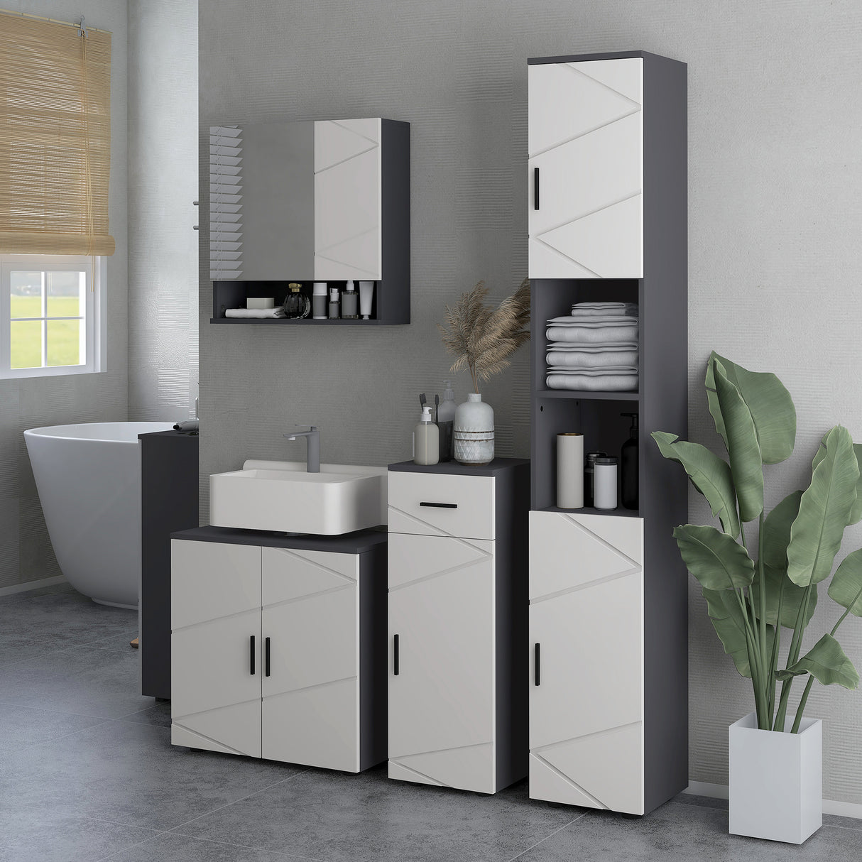 easycomfort easycomfort mobile sottolavabo bagno in legno con armadietto 2 ante 60x30x60cm grigio
