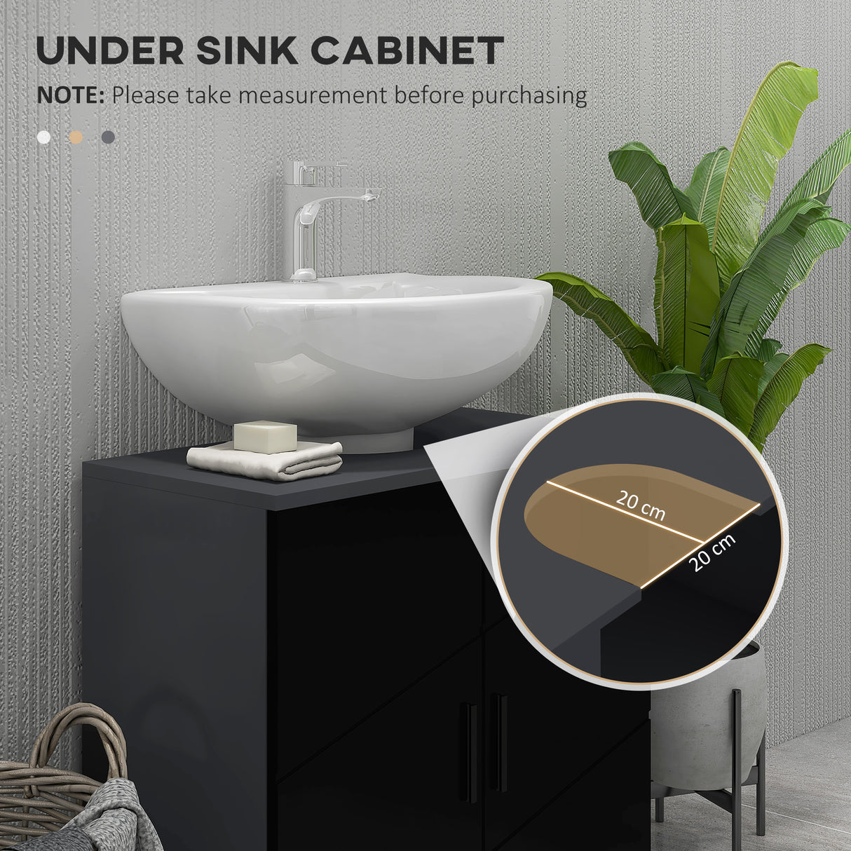 easycomfort easycomfort mobile sottolavabo bagno per piedistallo con armadietto 2 ante 60x30x60cm nero