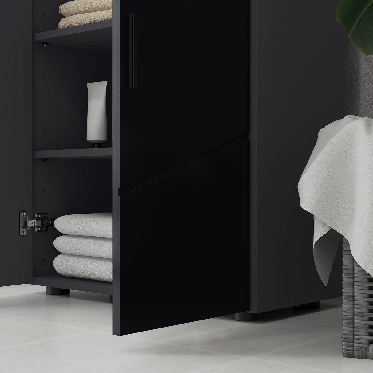 easycomfort easycomfort mobiletto bagno 2 ante in legno con 3 ripiani e chiusura ammortizzata 60x30x82cm nero