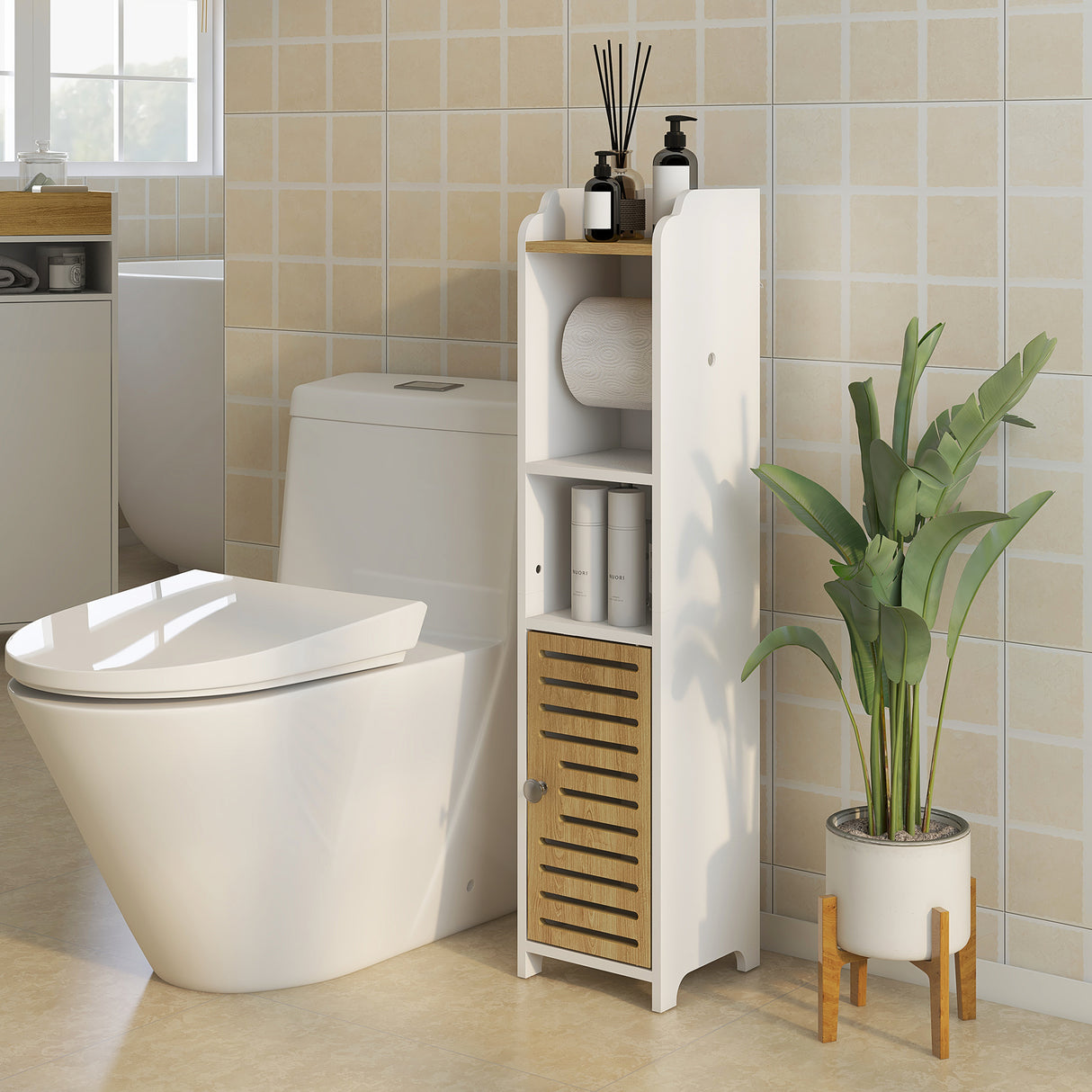 easycomfort easycomfort mobiletto bagno salvaspazio in truciolato con ripiani e armadietto inferiore 18x20x90 cm bianco