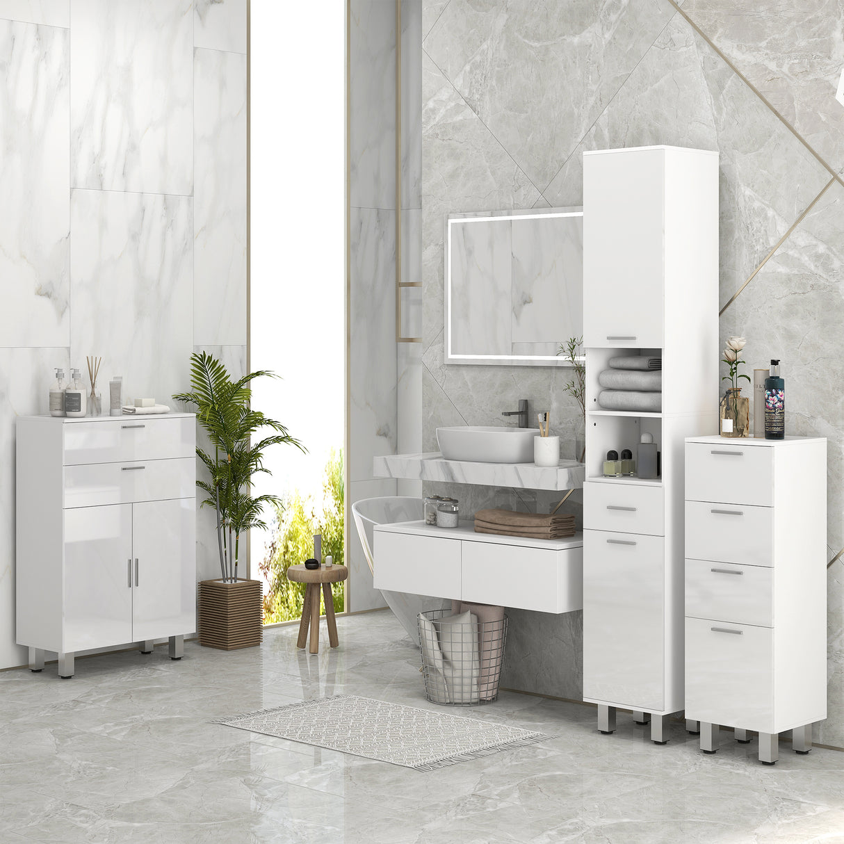 easycomfort easycomfort mobiletto bagno in truciolato con 4 cassetti e base rialzata 30x30x93 cm bianco