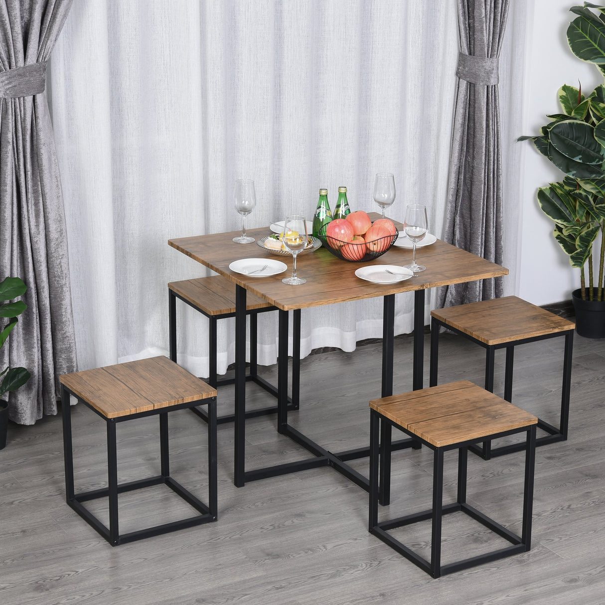 easycomfort easycomfort set 5 pezzi tavolo bar con sgabelli in stile industriale per cucina casa o ristorante nero e color legno ean 8055776913896