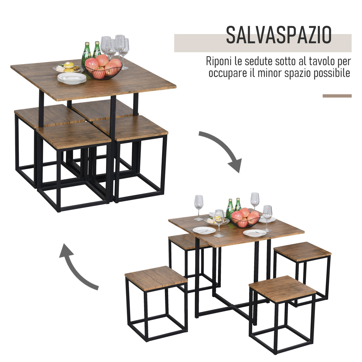 easycomfort easycomfort set 5 pezzi tavolo bar con sgabelli in stile industriale per cucina casa o ristorante nero e color legno ean 8055776913896