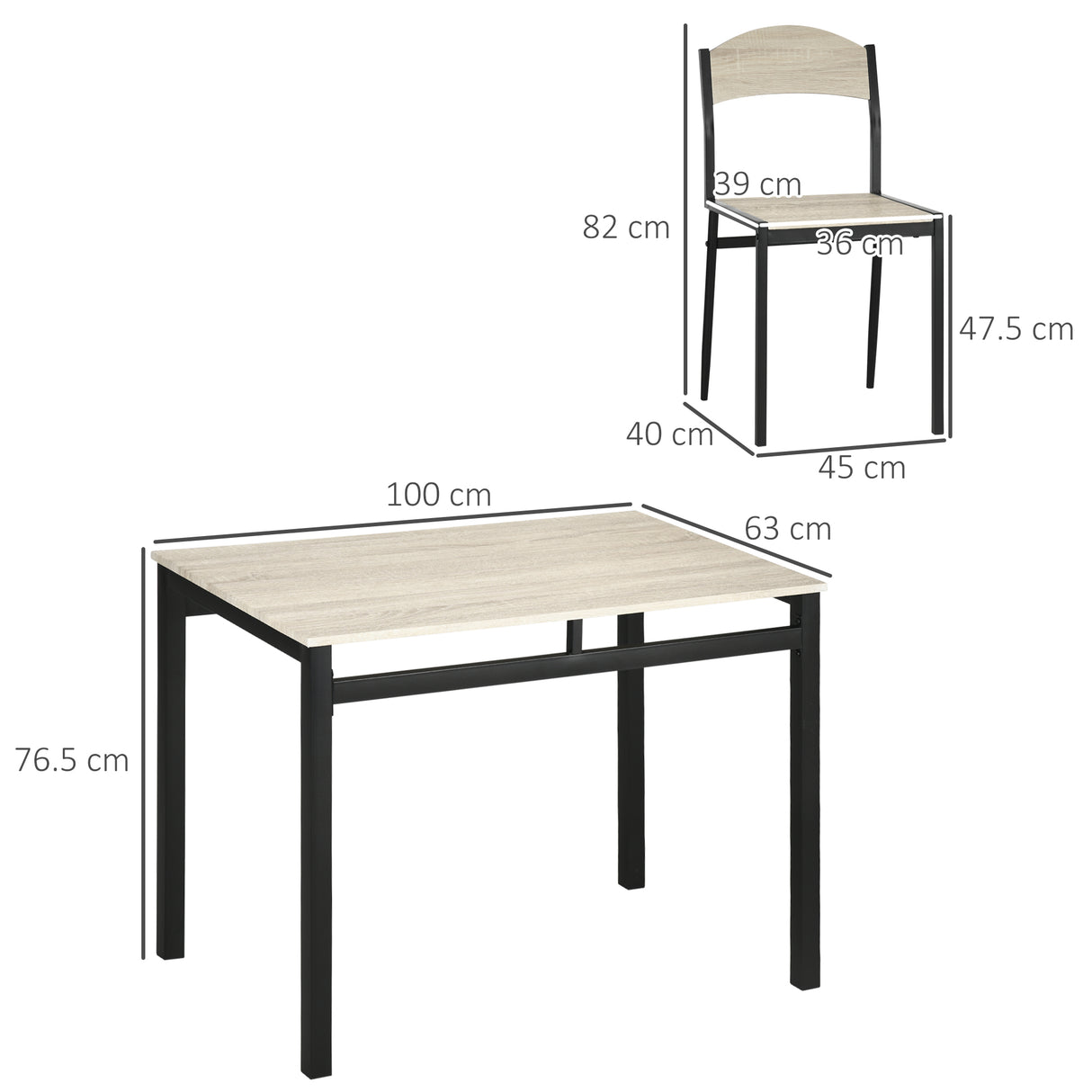 easycomfort easycomfort set da pranzo con tavolo rettangolare e 4 sedie in acciaio e mdf nero e rovere
