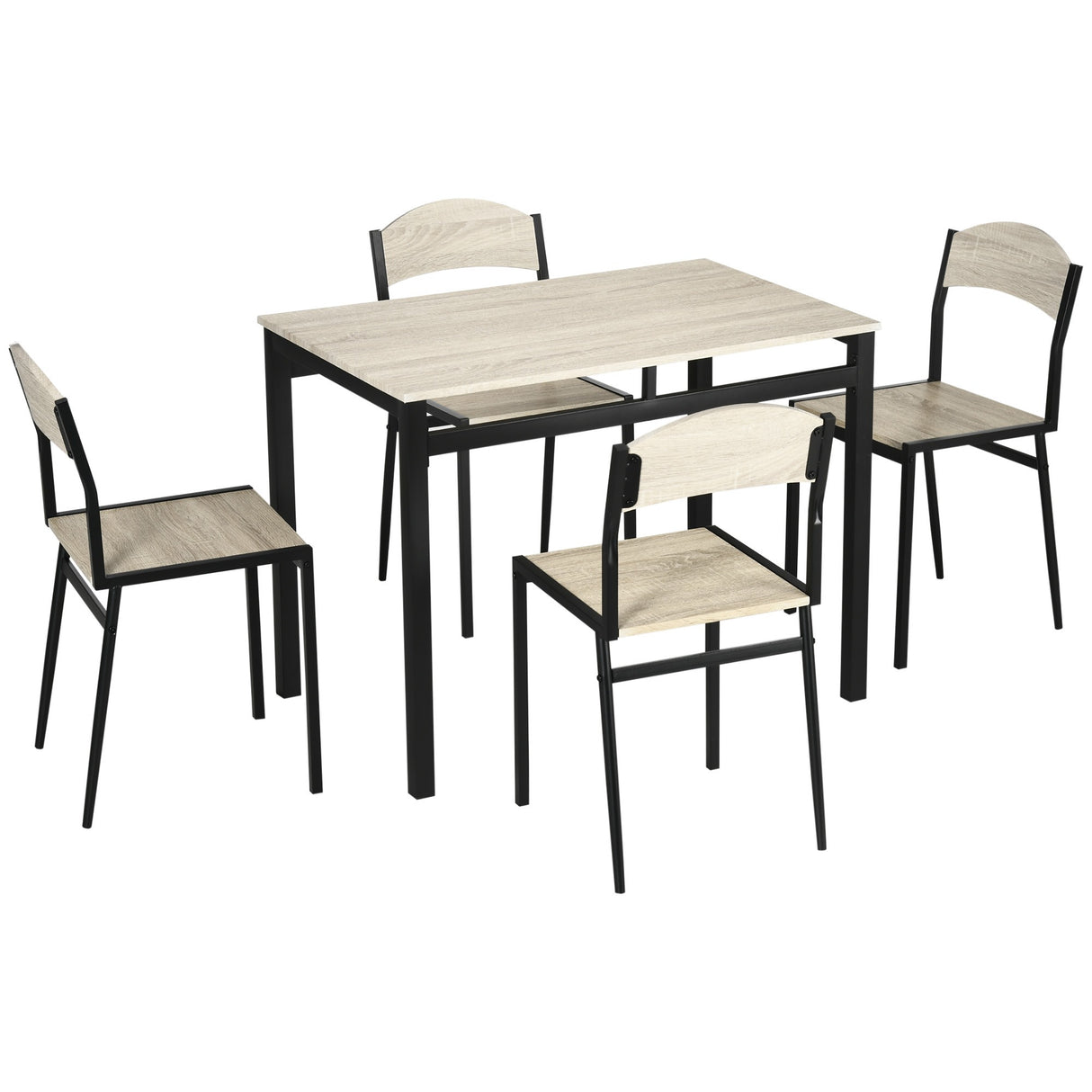 easycomfort easycomfort set da pranzo con tavolo rettangolare e 4 sedie in acciaio e mdf nero e rovere