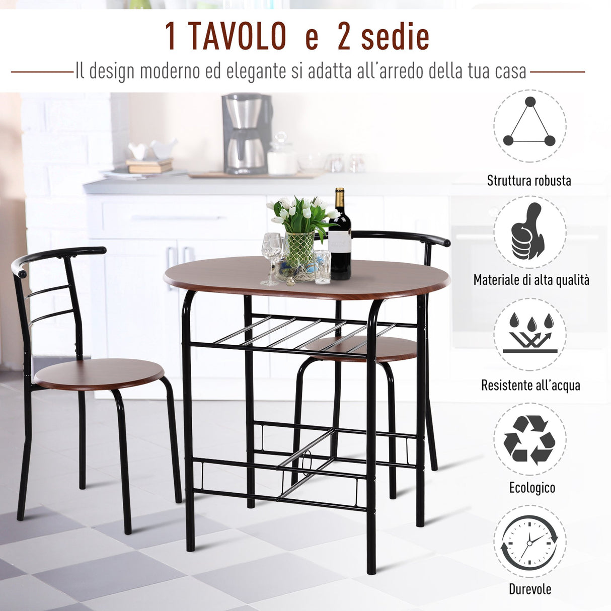 easycomfort easycomfort set da pranzo 3 pezzi tavolo con 2 sedie marrone legno e nero ean 8054111847506