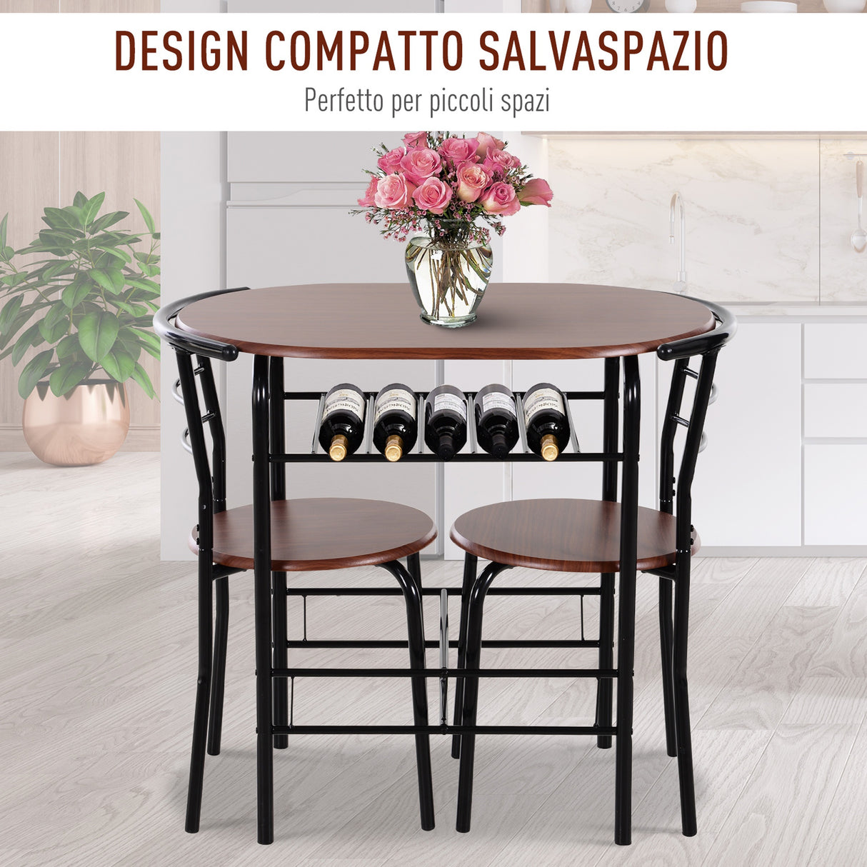 easycomfort easycomfort set da pranzo 3 pezzi tavolo con 2 sedie marrone legno e nero ean 8054111847506