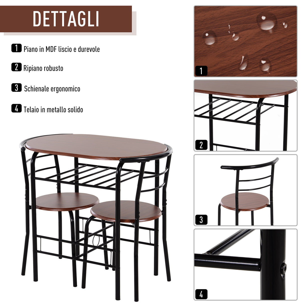 easycomfort easycomfort set da pranzo 3 pezzi tavolo con 2 sedie marrone legno e nero ean 8054111847506