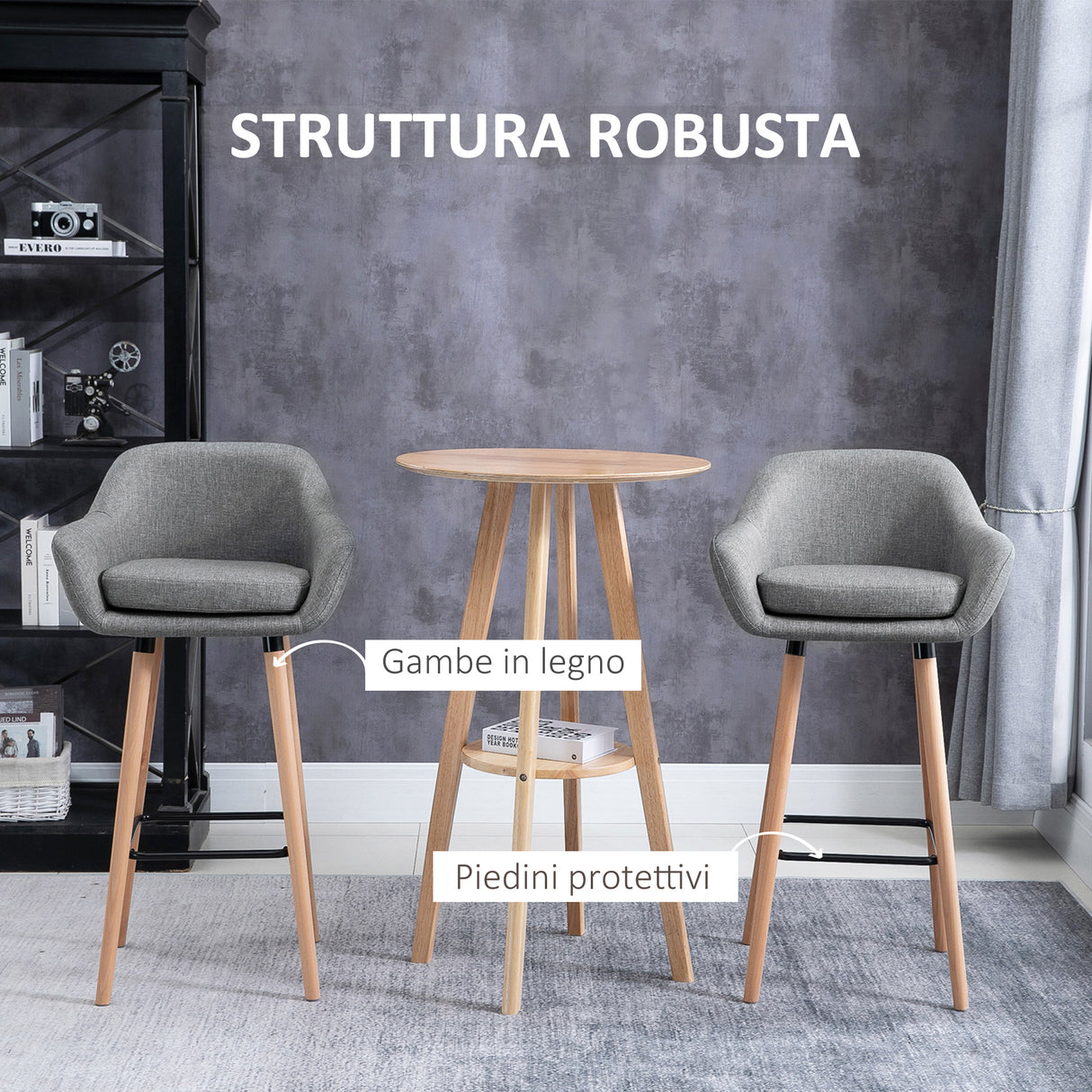easycomfort easycomfort set di 2 sgabelli da bar moderni con cuscino gambe in legno e rivestimento in tessuto grigio