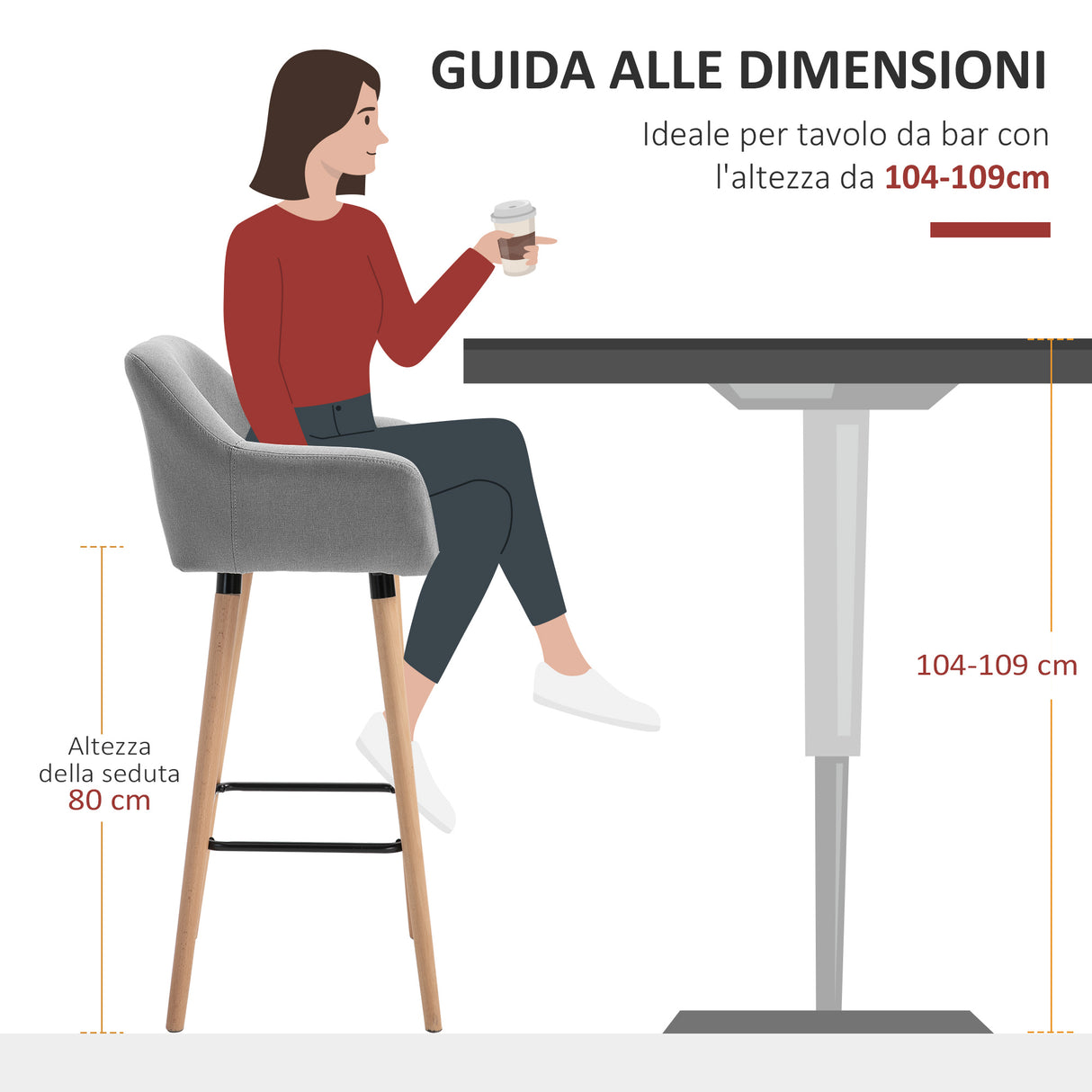 easycomfort easycomfort set di 2 sgabelli da bar moderni con cuscino gambe in legno e rivestimento in tessuto grigio