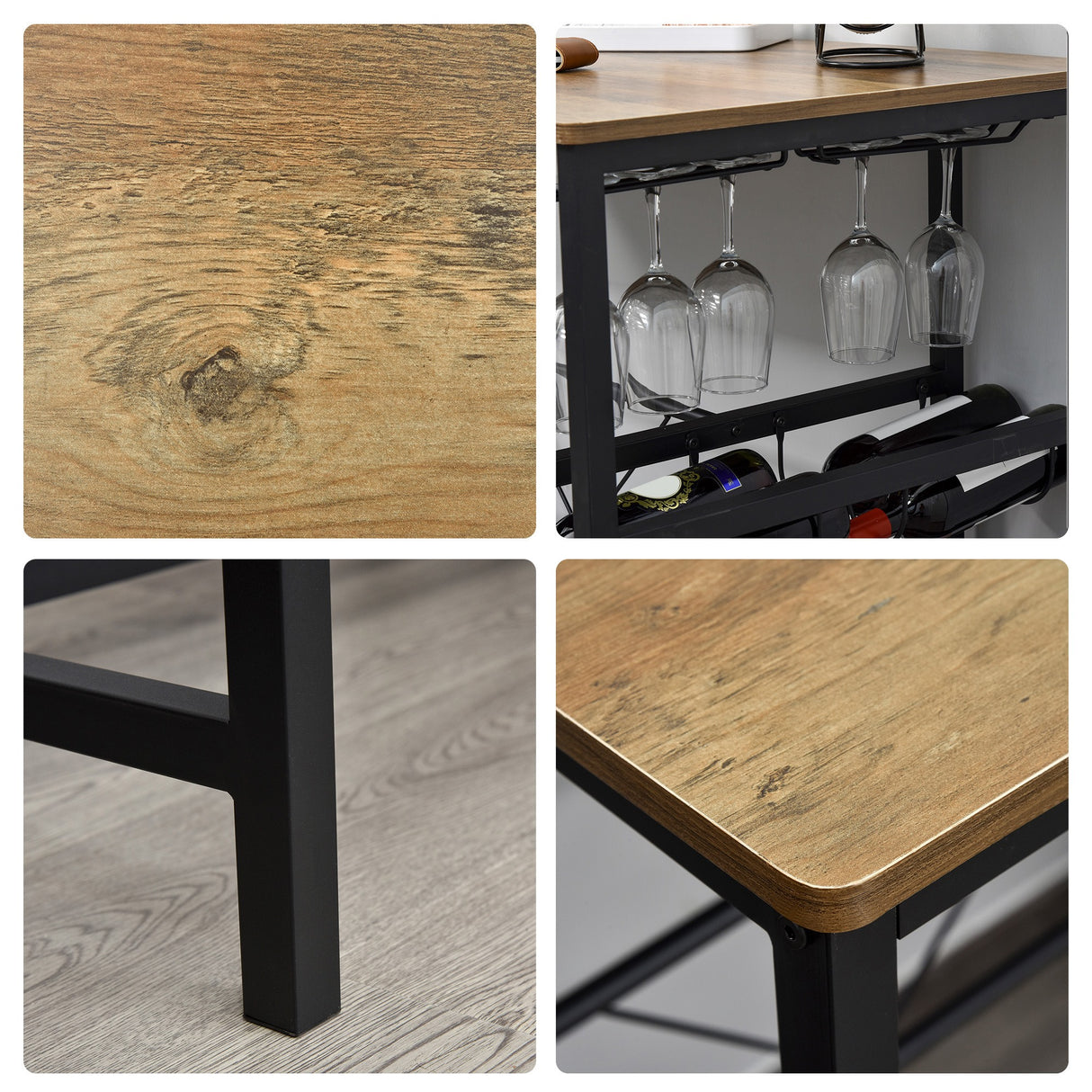 easycomfort easycomfort set tavolo con 2 sgabelli alti da bar portabottiglie e portabicchieri in stile industriale ean 8055776914565