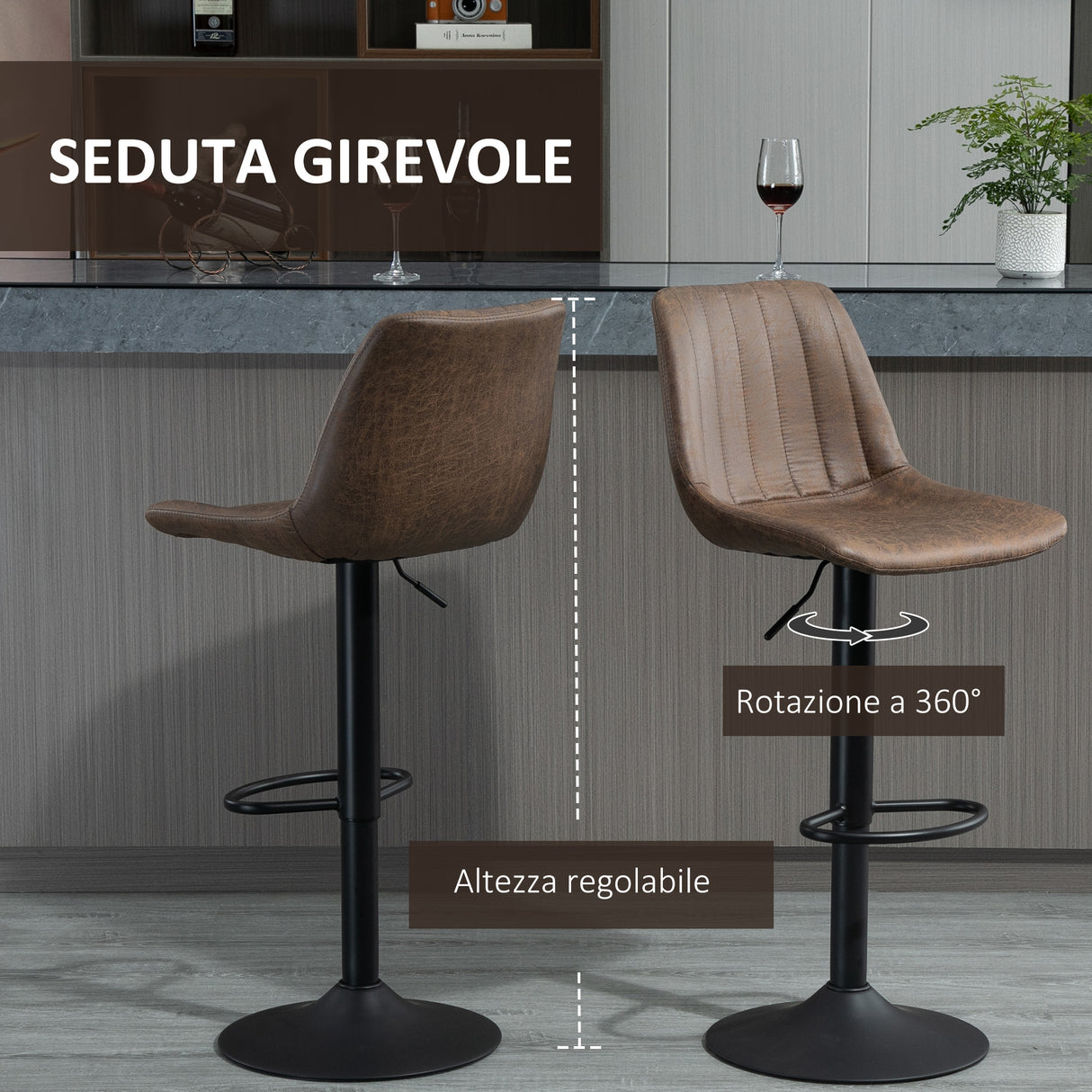 easycomfort easycomfort set 2 sgabelli da bar in stile industriale con altezza regolabile in similpelle marrone ean 8054144137940