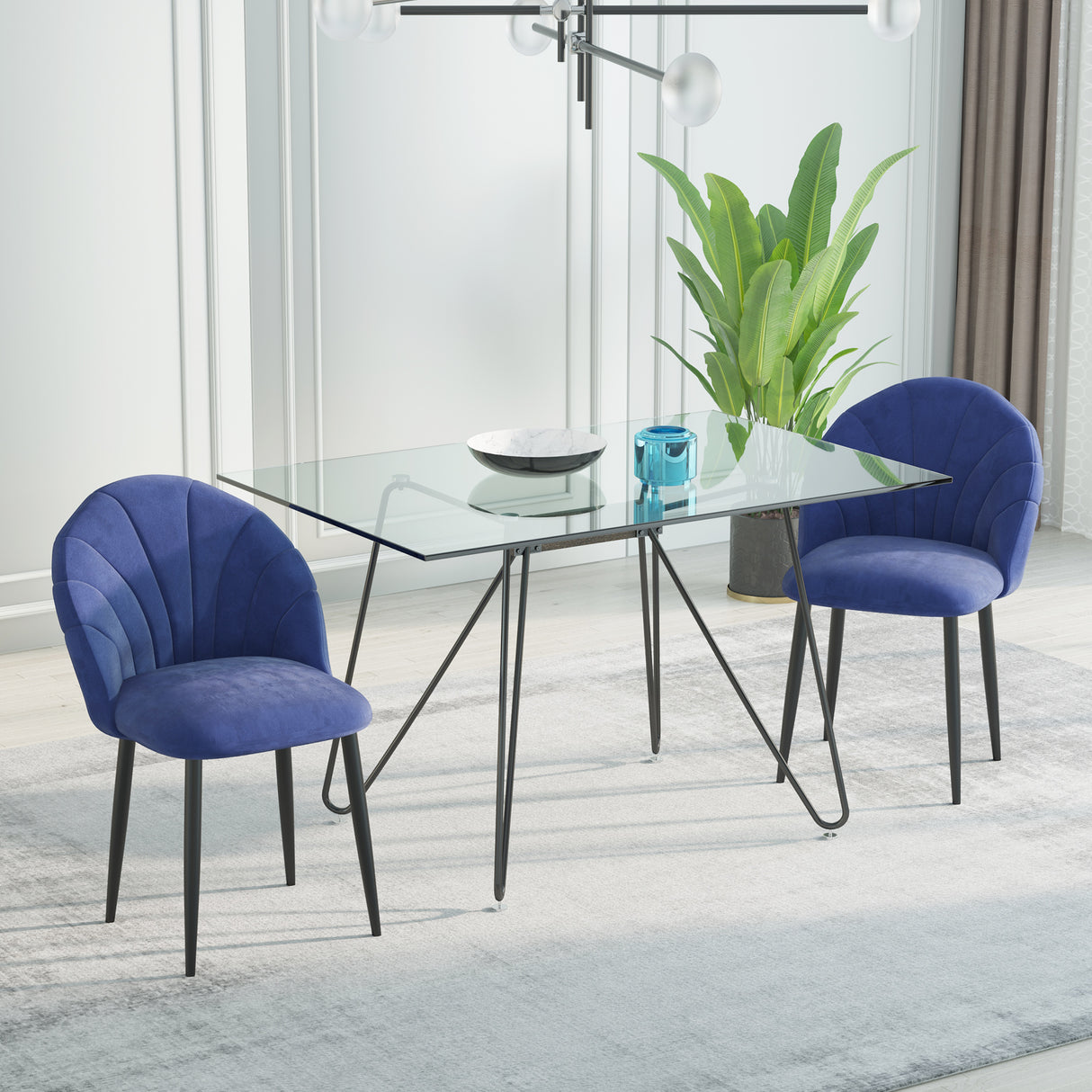easycomfort easycomfort set 2 sedie imbottite per sala da pranzo design nordico in metallo e velluto blu ean 8055776912585