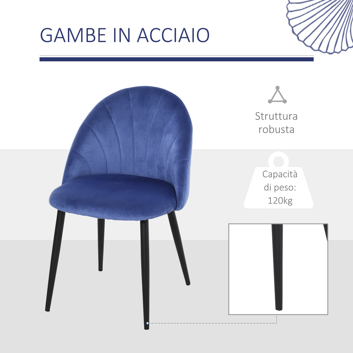 easycomfort easycomfort set 2 sedie imbottite per sala da pranzo design nordico in metallo e velluto blu ean 8055776912585