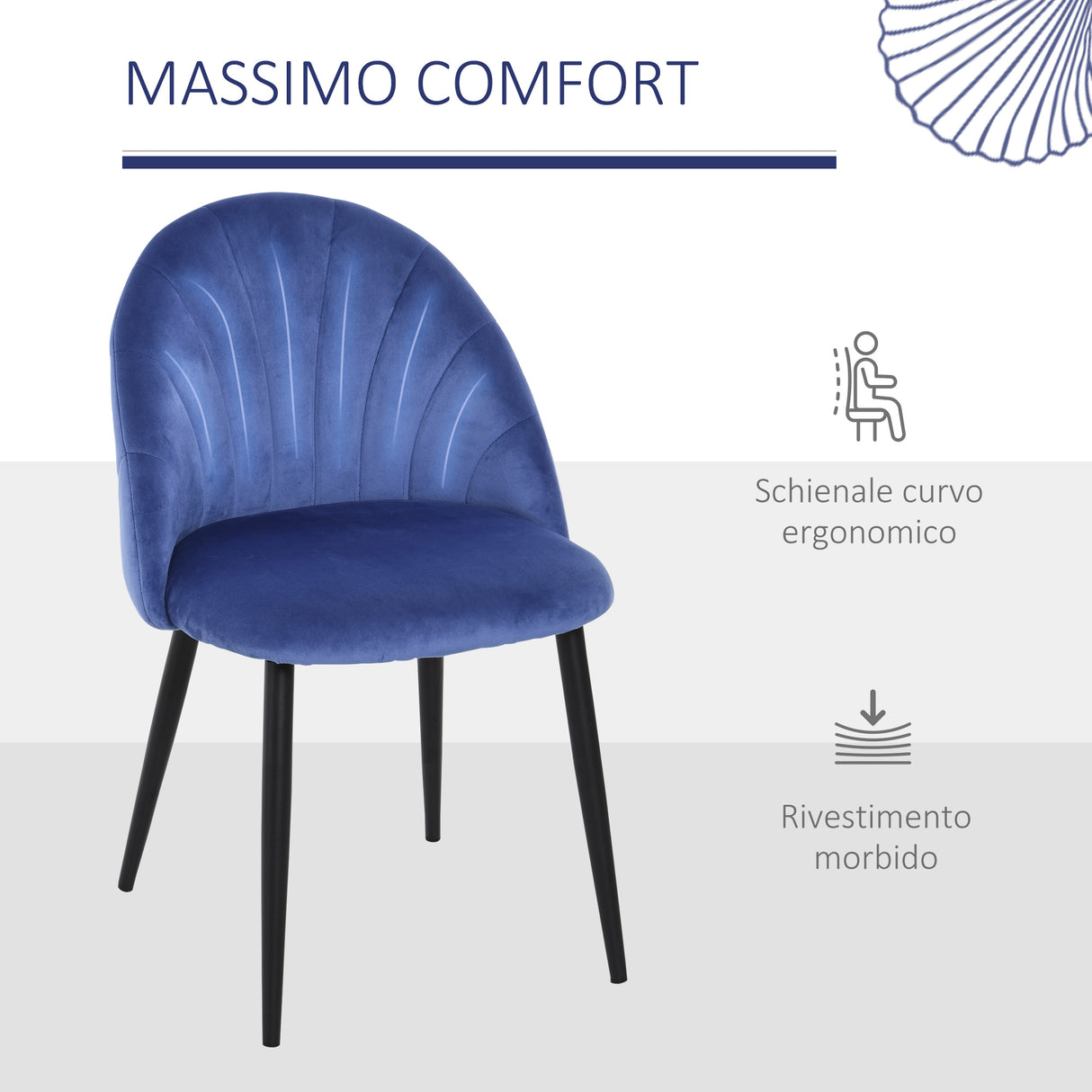 easycomfort easycomfort set 2 sedie imbottite per sala da pranzo design nordico in metallo e velluto blu ean 8055776912585