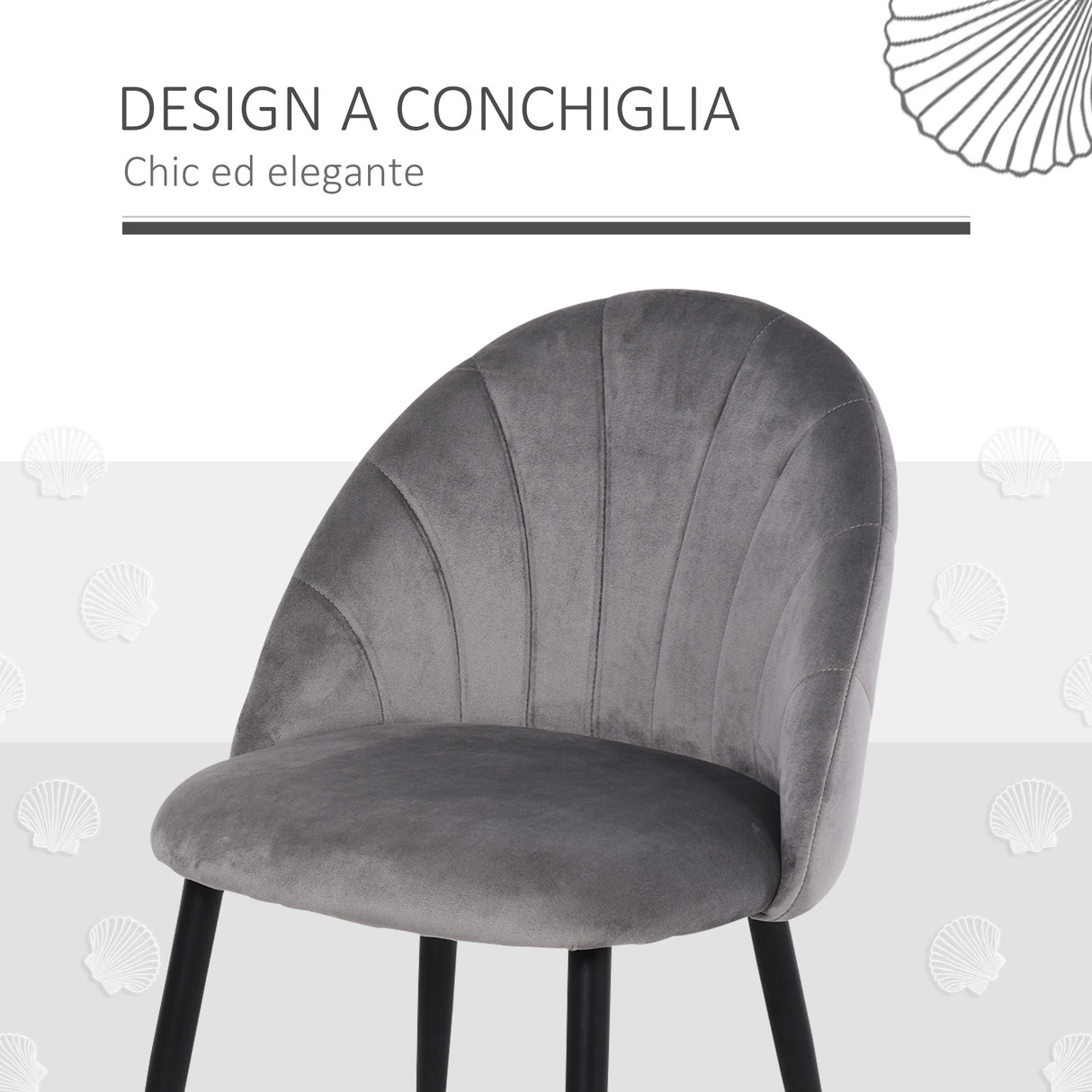 easycomfort easycomfort set 2 sedie per sala da pranzo imbottite dal design nordico in metallo e velluto grigio ean 8055776910635