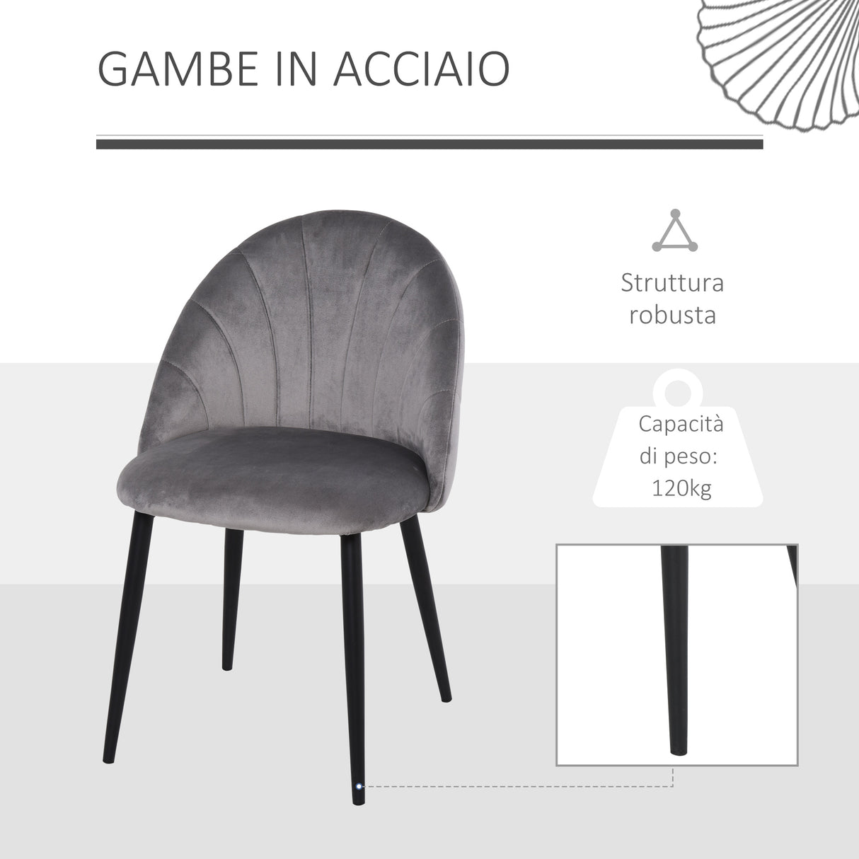 easycomfort easycomfort set 2 sedie per sala da pranzo imbottite dal design nordico in metallo e velluto grigio ean 8055776910635