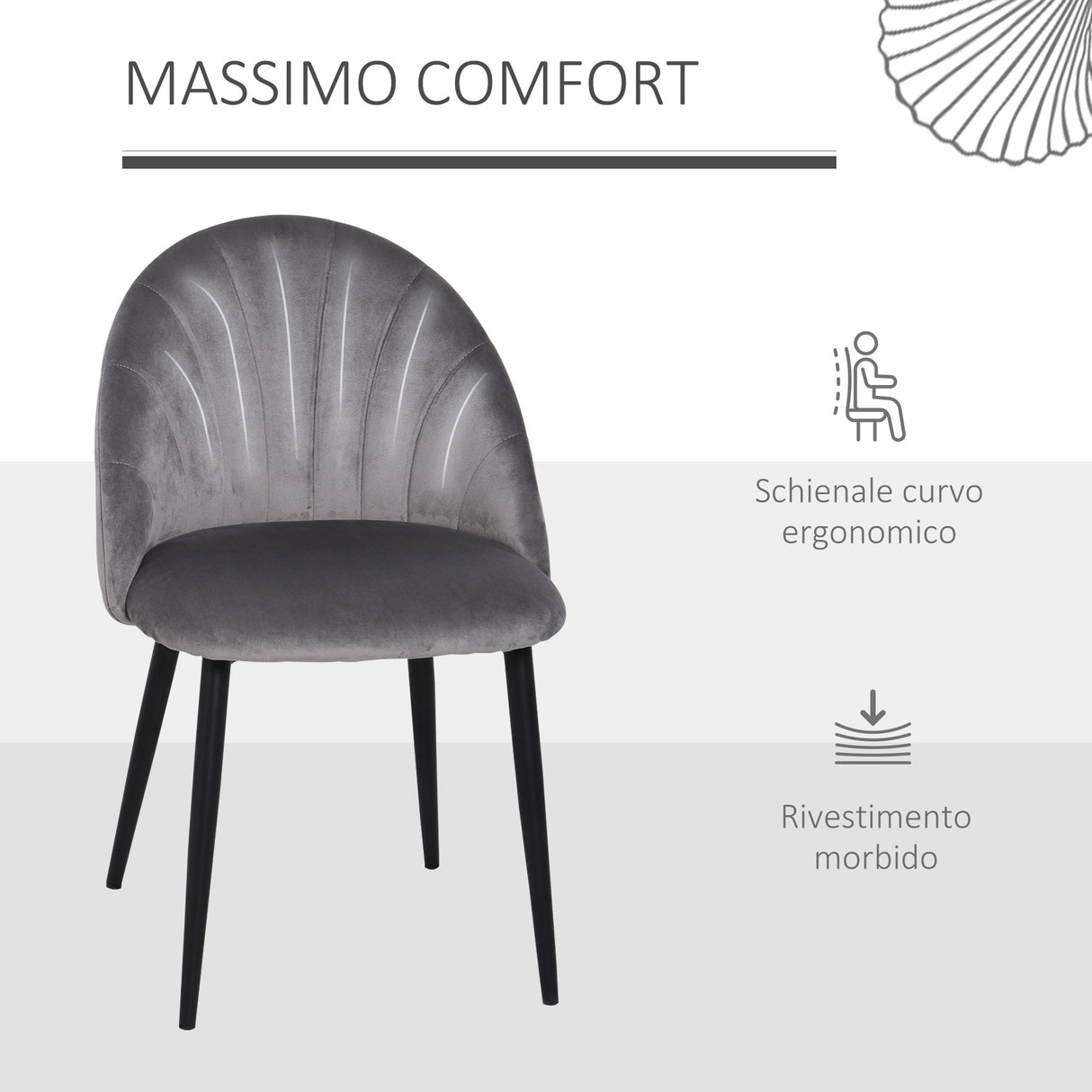 easycomfort easycomfort set 2 sedie per sala da pranzo imbottite dal design nordico in metallo e velluto grigio ean 8055776910635