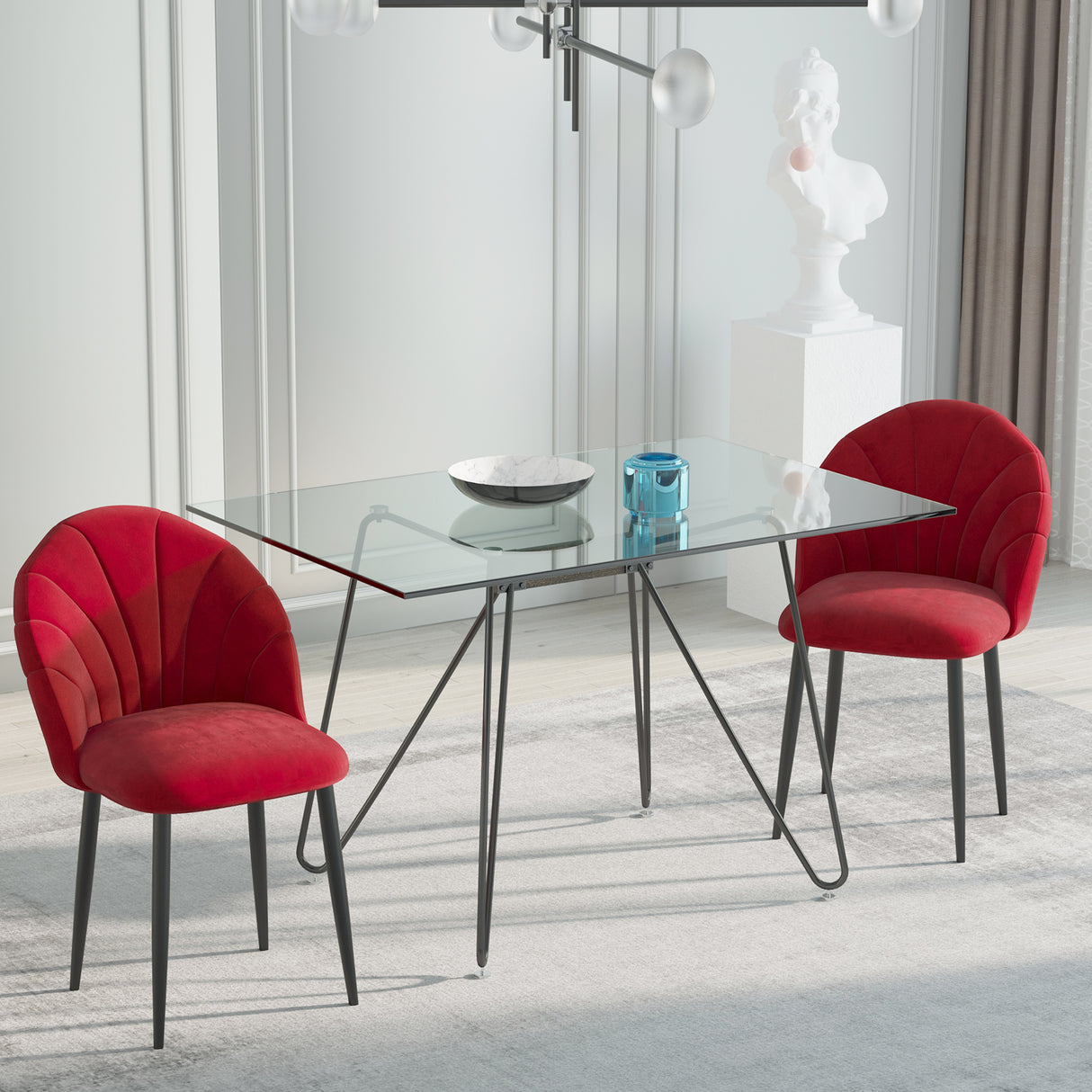 easycomfort easycomfort set 2 sedie per sala da pranzo imbottite dal design nordico in metallo e velluto rosso ean 8055776912158