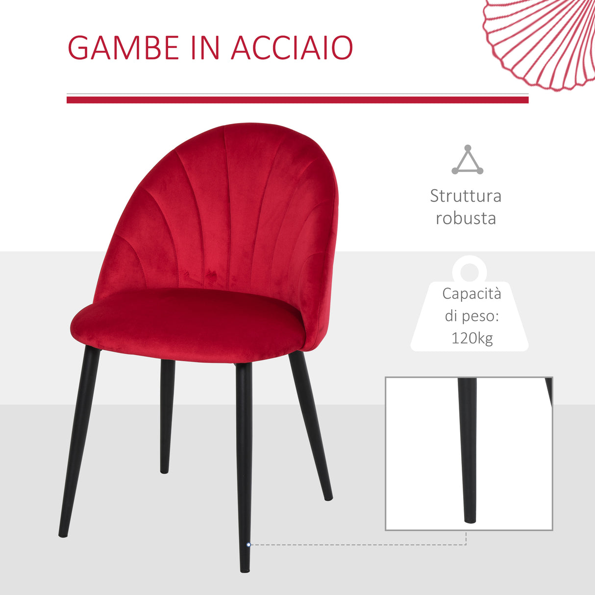easycomfort easycomfort set 2 sedie per sala da pranzo imbottite dal design nordico in metallo e velluto rosso ean 8055776912158