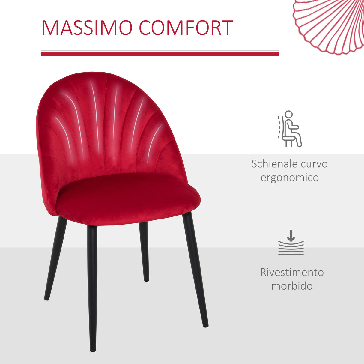 easycomfort easycomfort set 2 sedie per sala da pranzo imbottite dal design nordico in metallo e velluto rosso ean 8055776912158