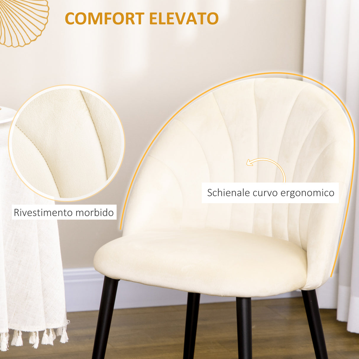 easycomfort easycomfort set 2 sedie da salotto e sala da pranzo imbottite in metallo e tessuto effetto velluto beige 52x54x79 cm