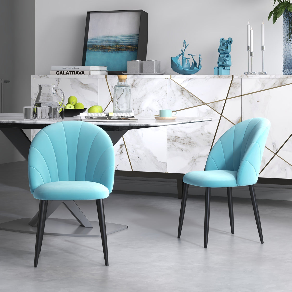 easycomfort easycomfort set 2 sedie da salotto e sala da pranzo imbottite in metallo e tessuto effetto velluto verde chiaro 52x54x79 cm