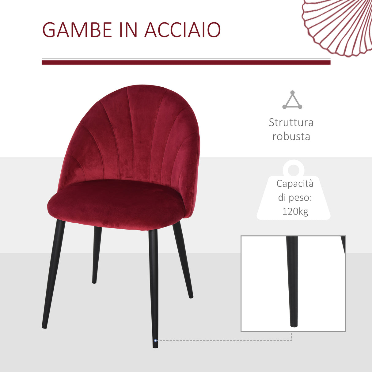 easycomfort easycomfort set 2 sedie per sala da pranzo imbottite dal design nordico in metallo e velluto bordeaux ean 8055776911472