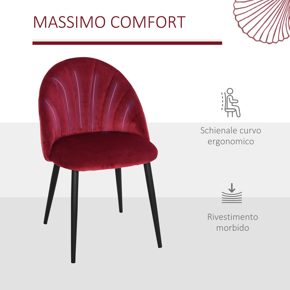 easycomfort easycomfort set 2 sedie per sala da pranzo imbottite dal design nordico in metallo e velluto bordeaux ean 8055776911472