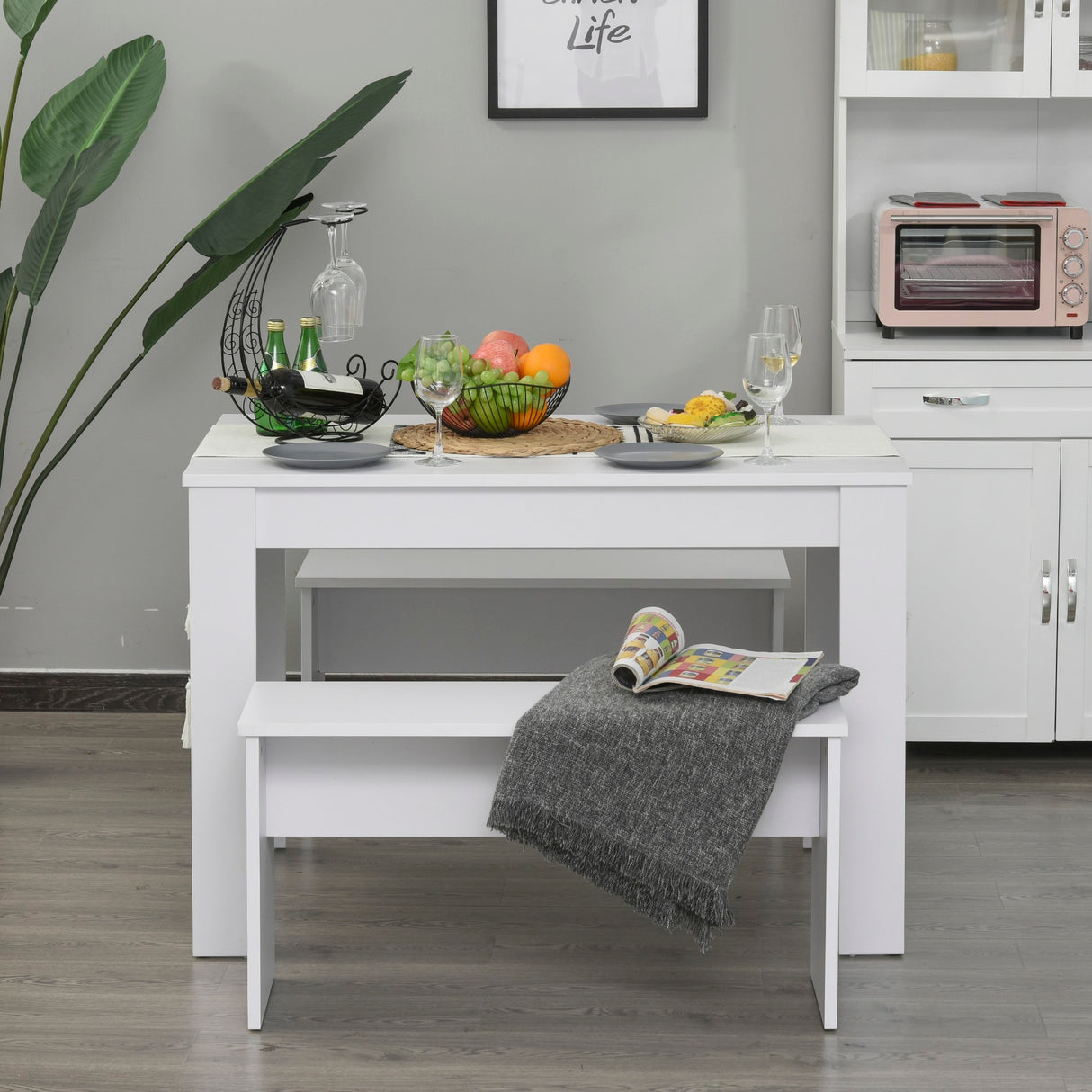easycomfort easycomfort set da pranzo tavolino con 2 panche in stile moderno bianco 110 x 70 x 75cm