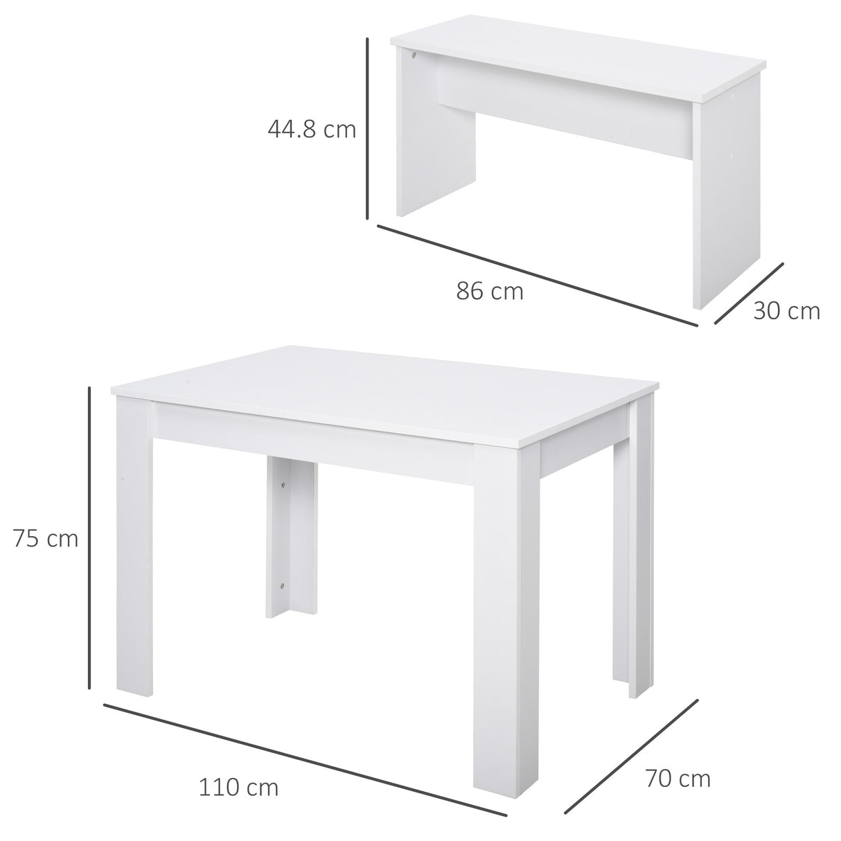 easycomfort easycomfort set da pranzo tavolino con 2 panche in stile moderno bianco 110 x 70 x 75cm