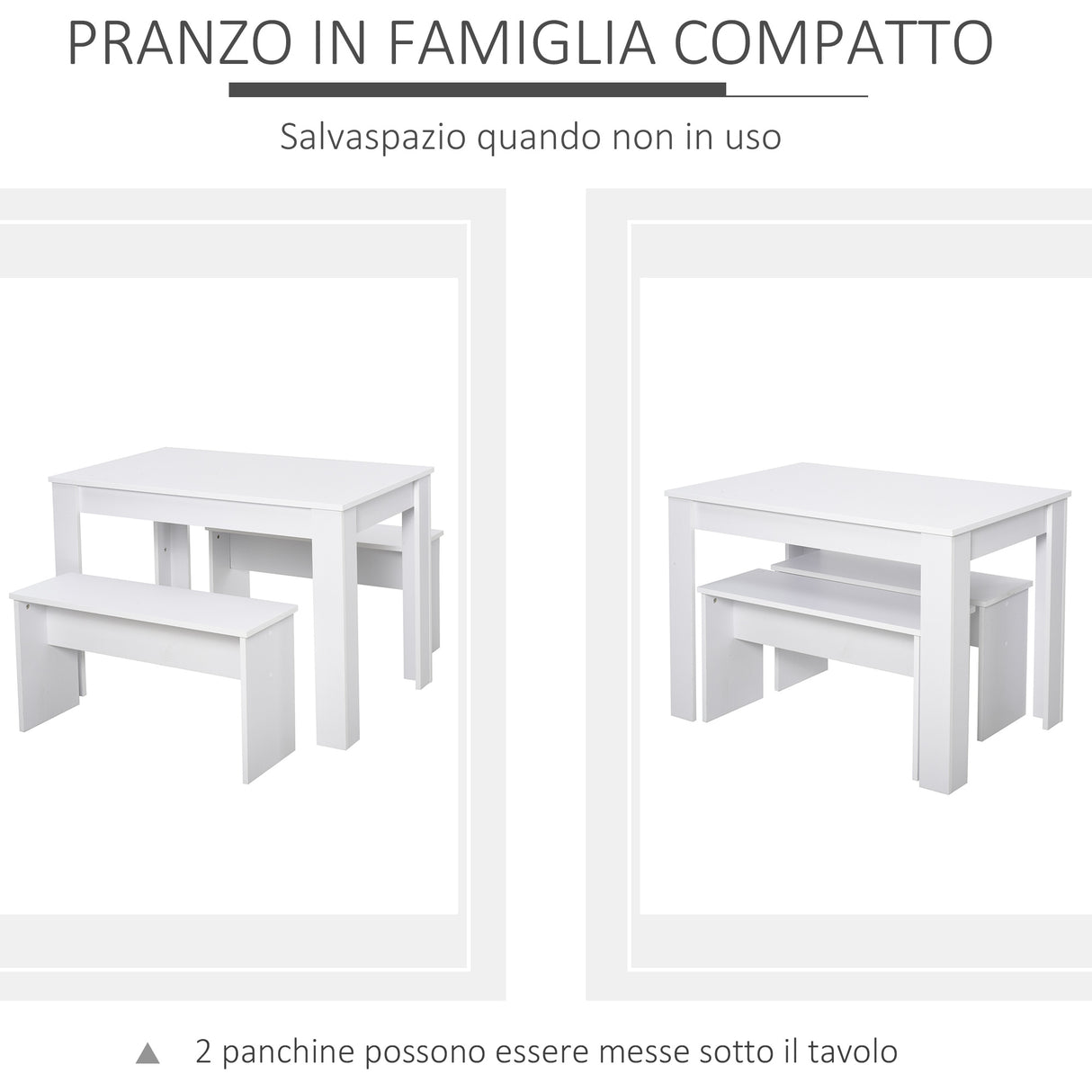 easycomfort easycomfort set da pranzo tavolino con 2 panche in stile moderno bianco 110 x 70 x 75cm
