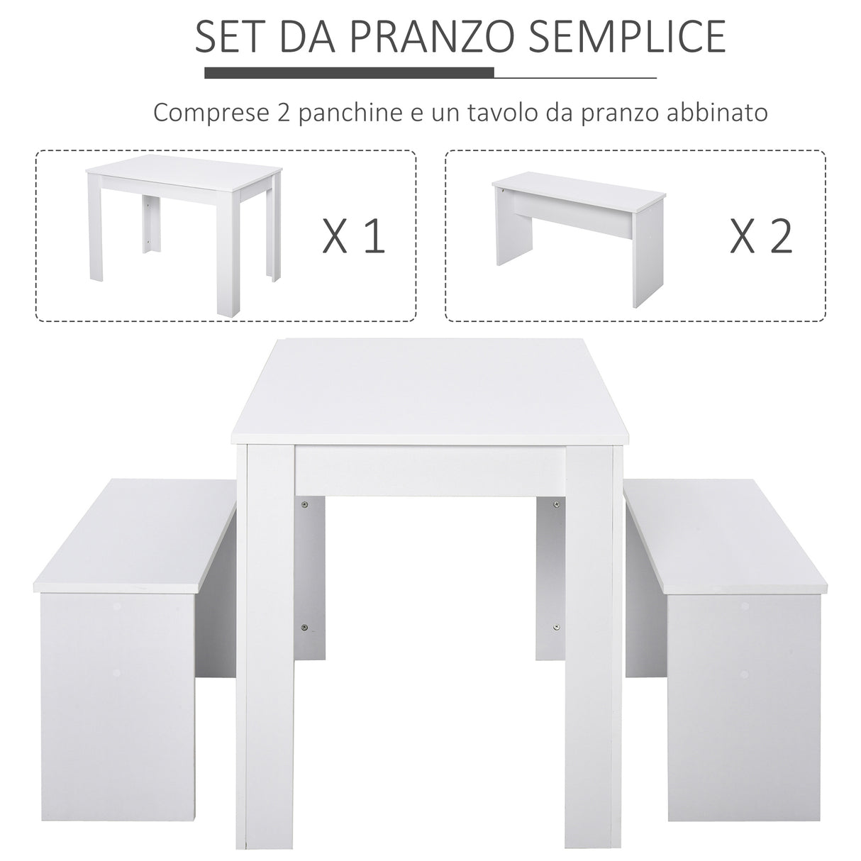 easycomfort easycomfort set da pranzo tavolino con 2 panche in stile moderno bianco 110 x 70 x 75cm