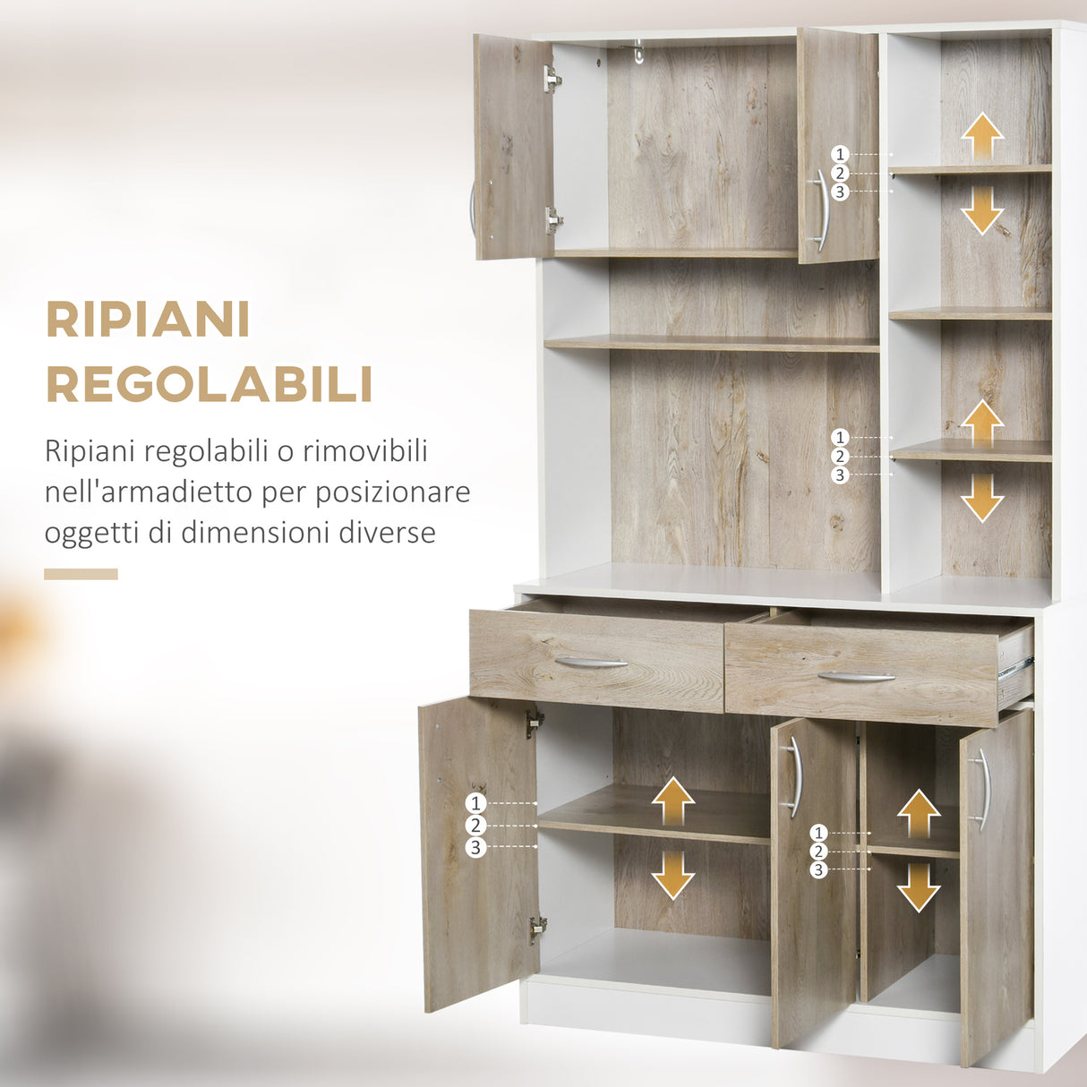 easycomfort easycomfort mobile buffet dispensa cucina bianco e legno ante cassetti vani aperti