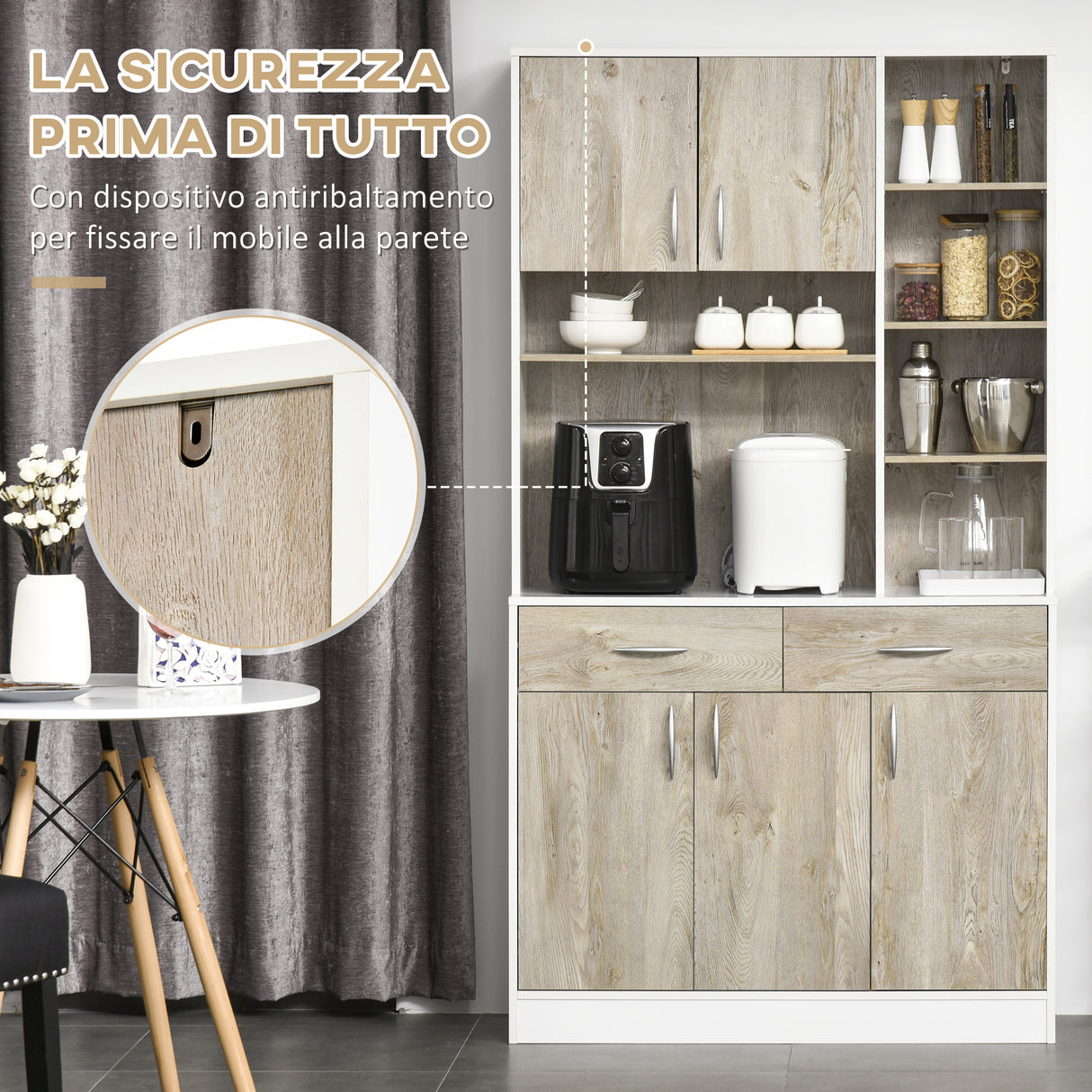 easycomfort easycomfort mobile buffet dispensa cucina bianco e legno ante cassetti vani aperti