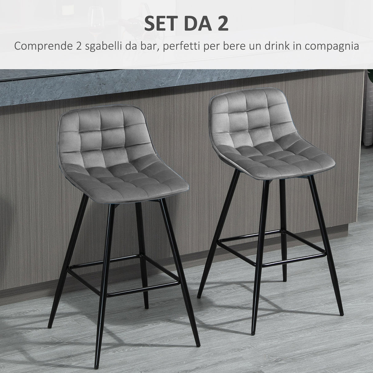 easycomfort easycomfort set 2 sgabelli da bar sedie imbottite stile nordico velluto grigio ean 8054144138626