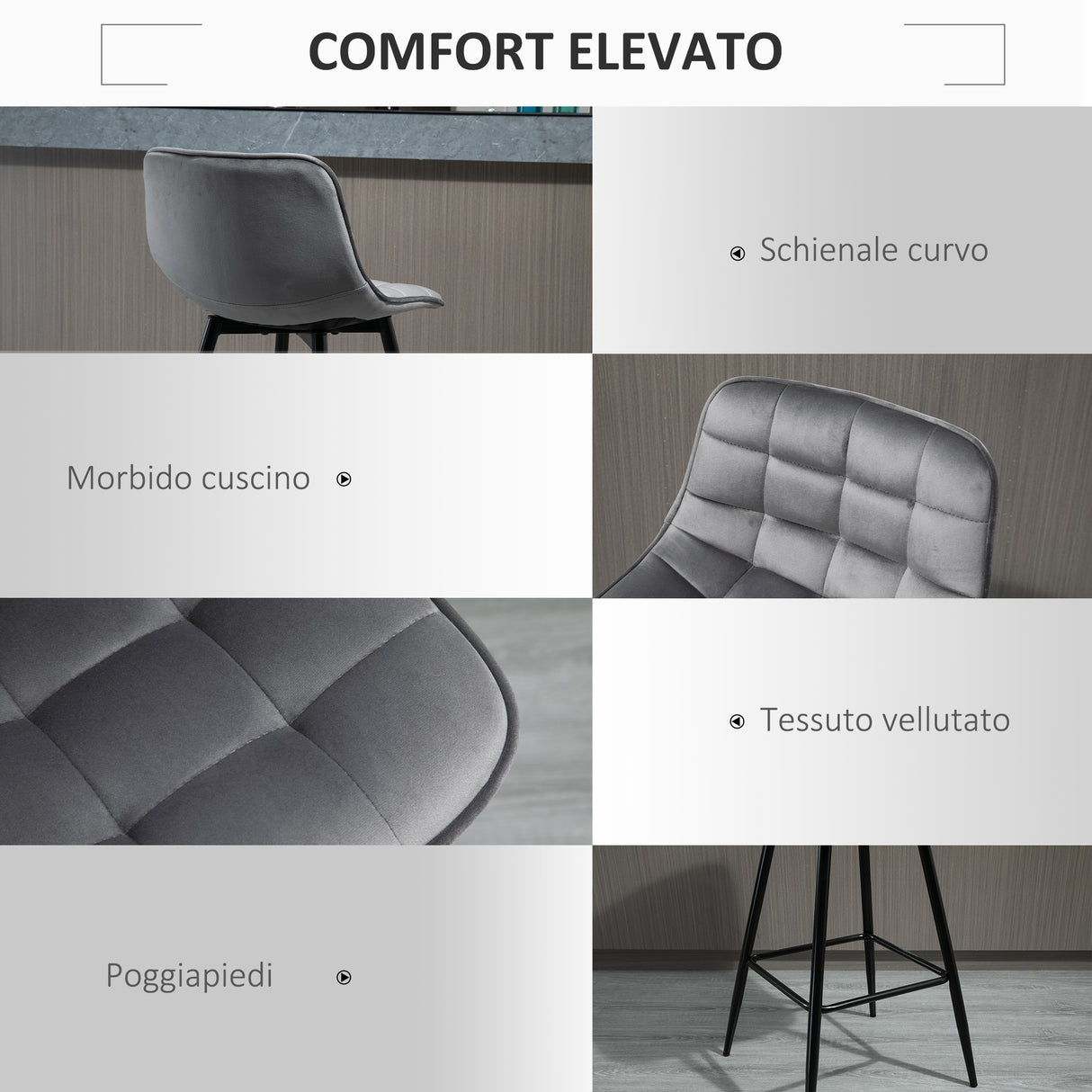 easycomfort easycomfort set 2 sgabelli da bar sedie imbottite stile nordico velluto grigio ean 8054144138626