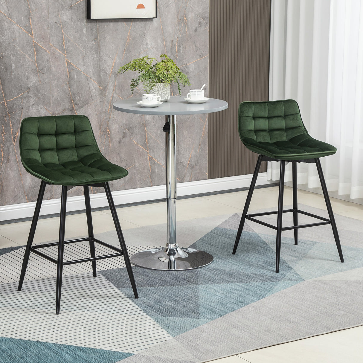 easycomfort easycomfort set 2 sgabelli da bar con schienale e poggiapiedi stile nordico in metallo e velluto verde 45x47x84cm