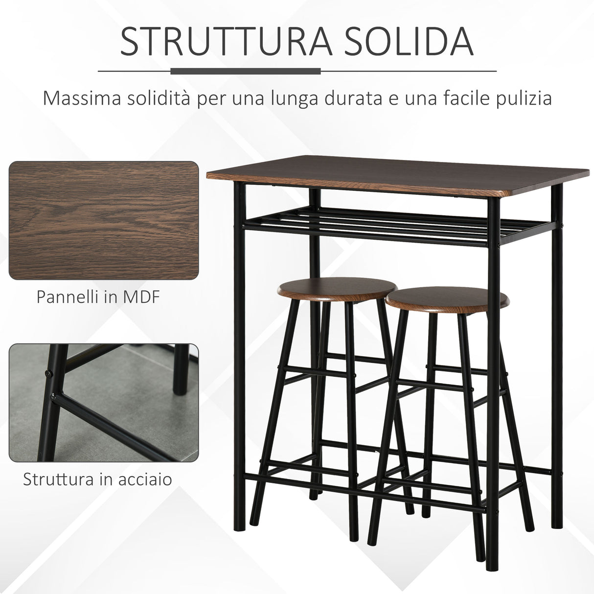easycomfort easycomfort tavolo alto con 2 sgabelli per cucina sala bar poggiapiedi e mensola ean 8054144130316