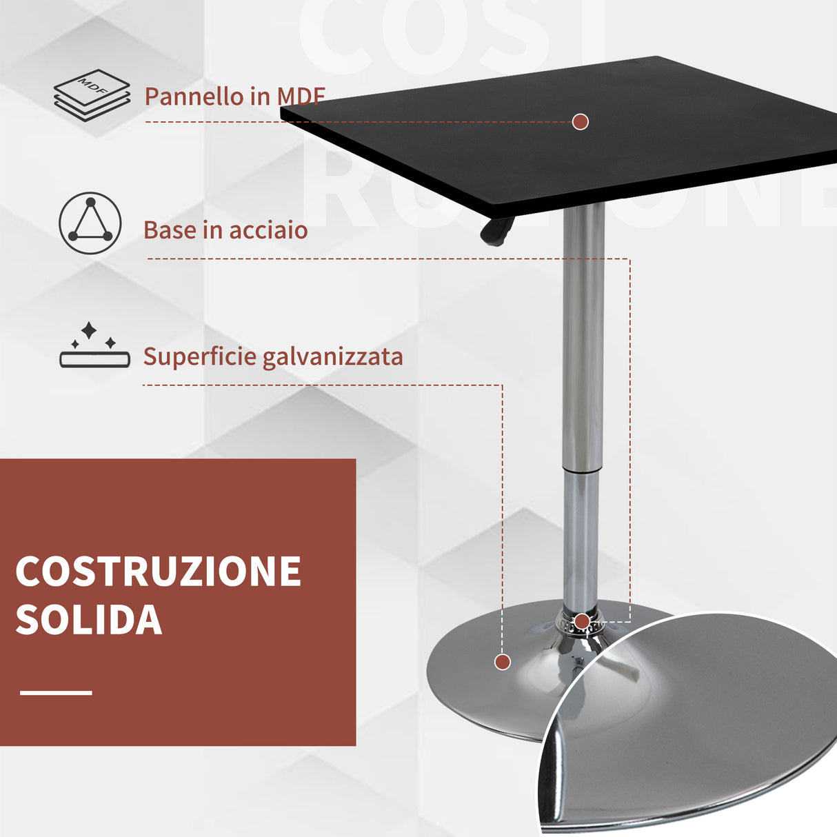 easycomfort easycomfort tavolo quadrato regolabile in altezza per bar soggiorno cucina ean 8054144131962