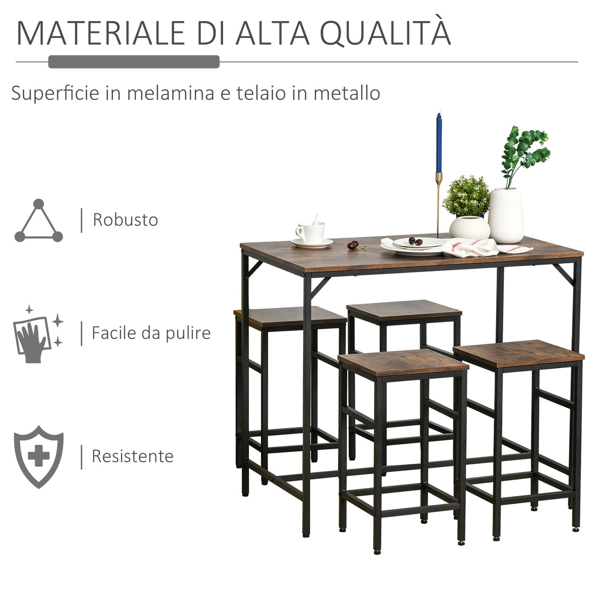 easycomfort easycomfort set tavolo alto con 4 sgabelli stile industriale in metallo e legno ean 8055776910376