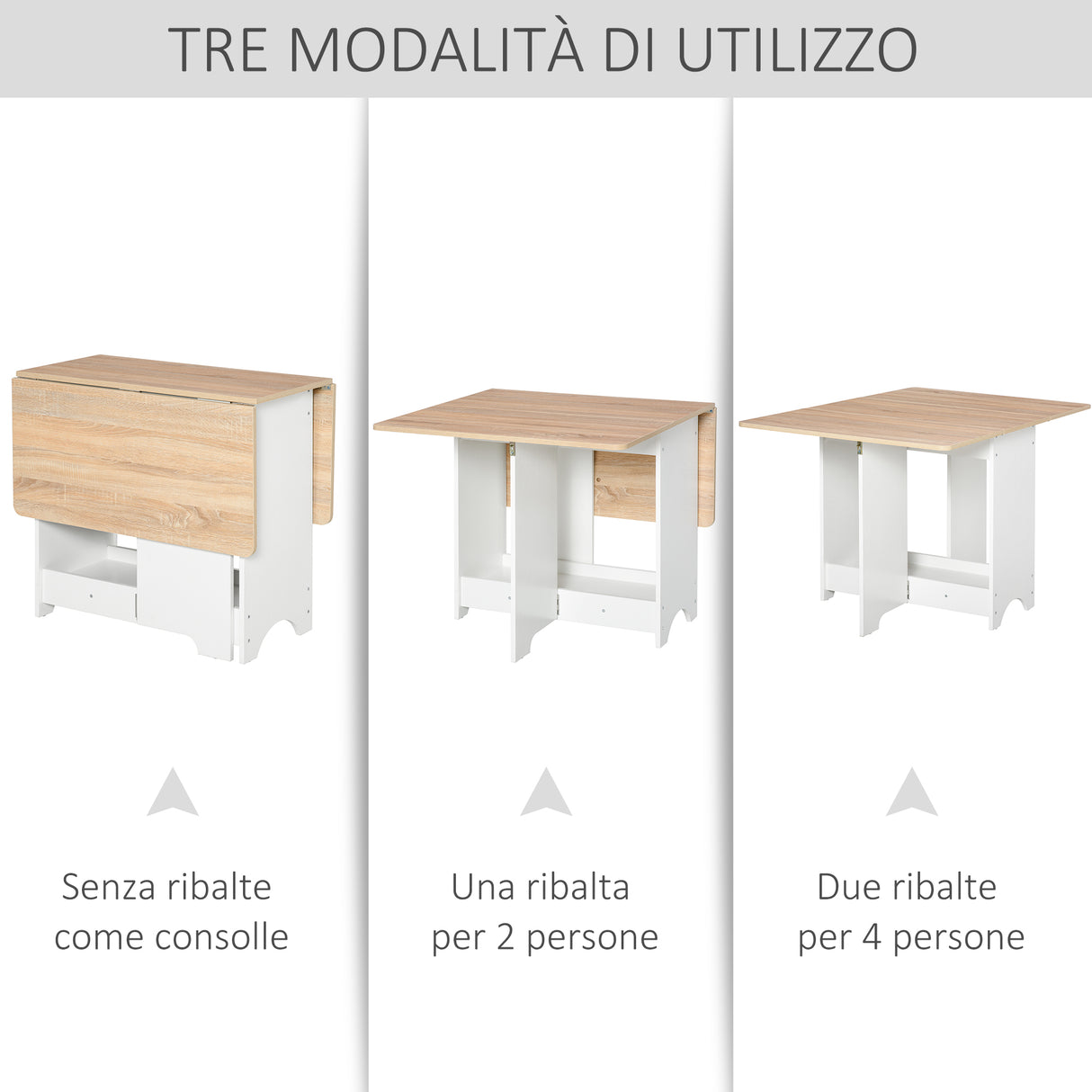 easycomfort easycomfort tavolo consolle a ribalta con vano mensola tavolino da salotto e cucina pieghevole salvaspazio color legno e bianco 118x80x72cm ean 8054144135571